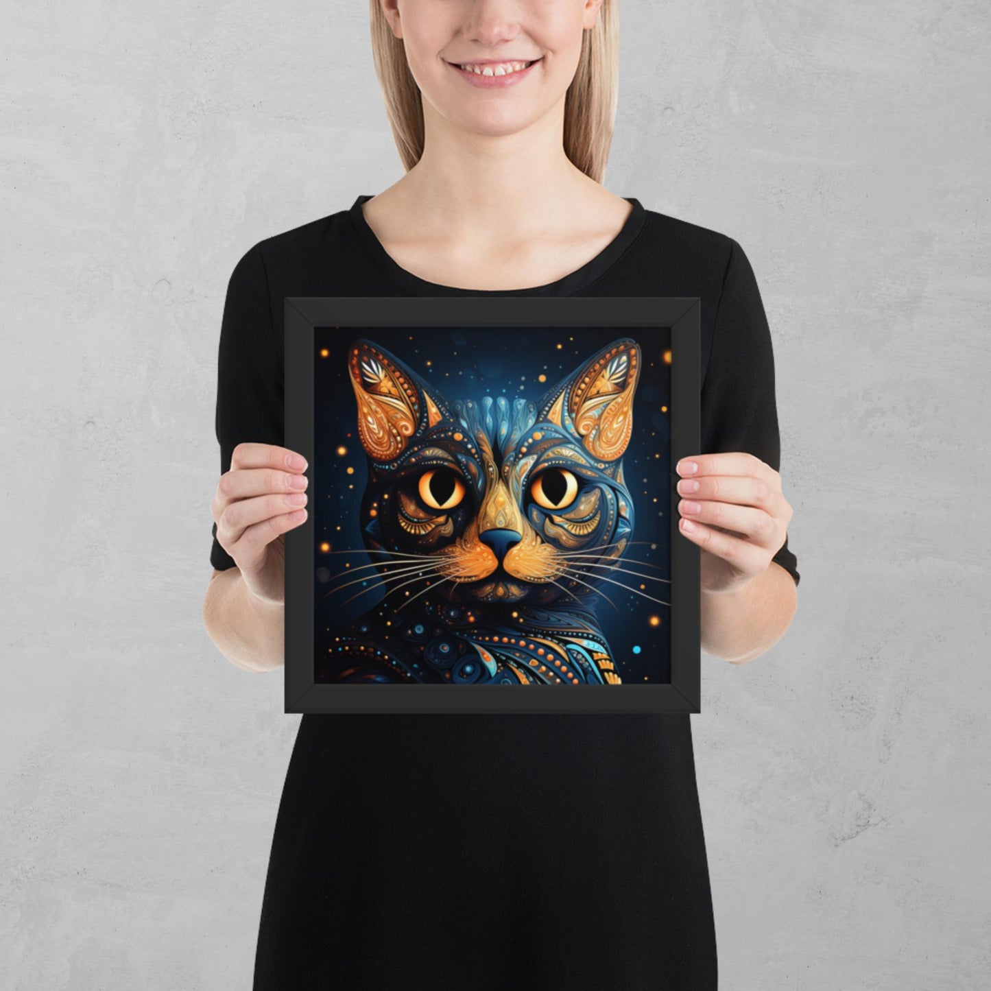 Dot Art Cat Framed Poster