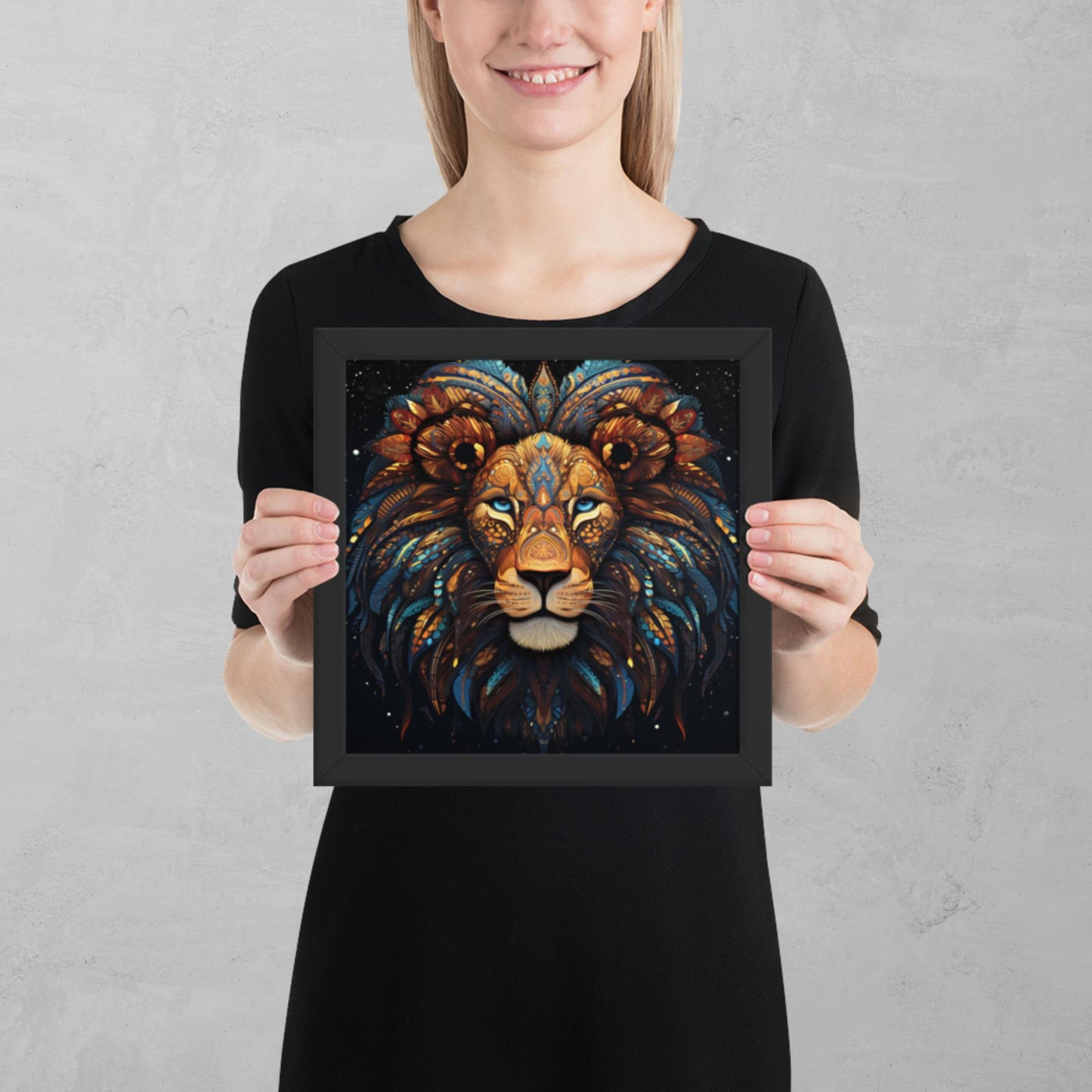 Dot Art Lion Framed Poster