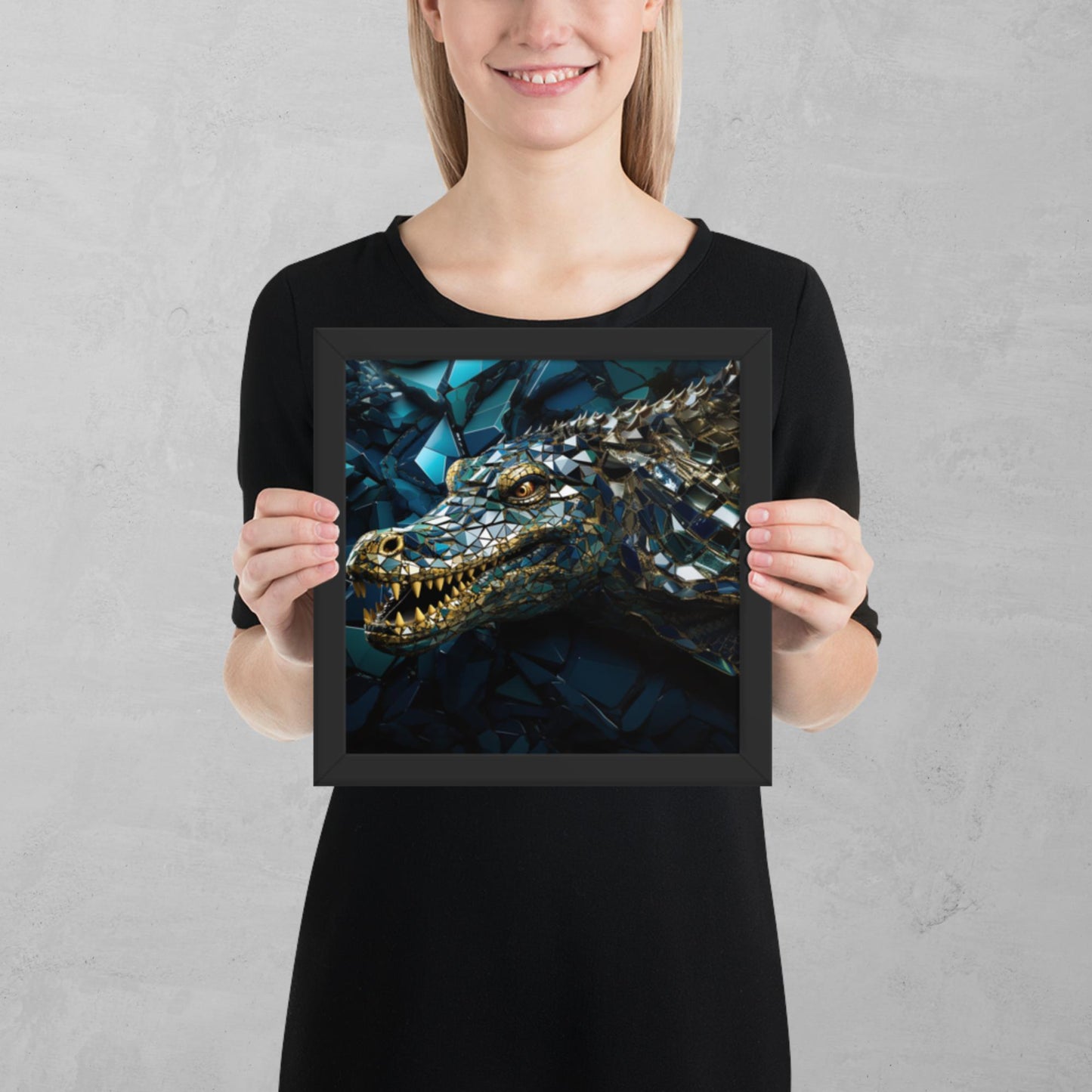 Blue Gold Crocodile Framed Poster