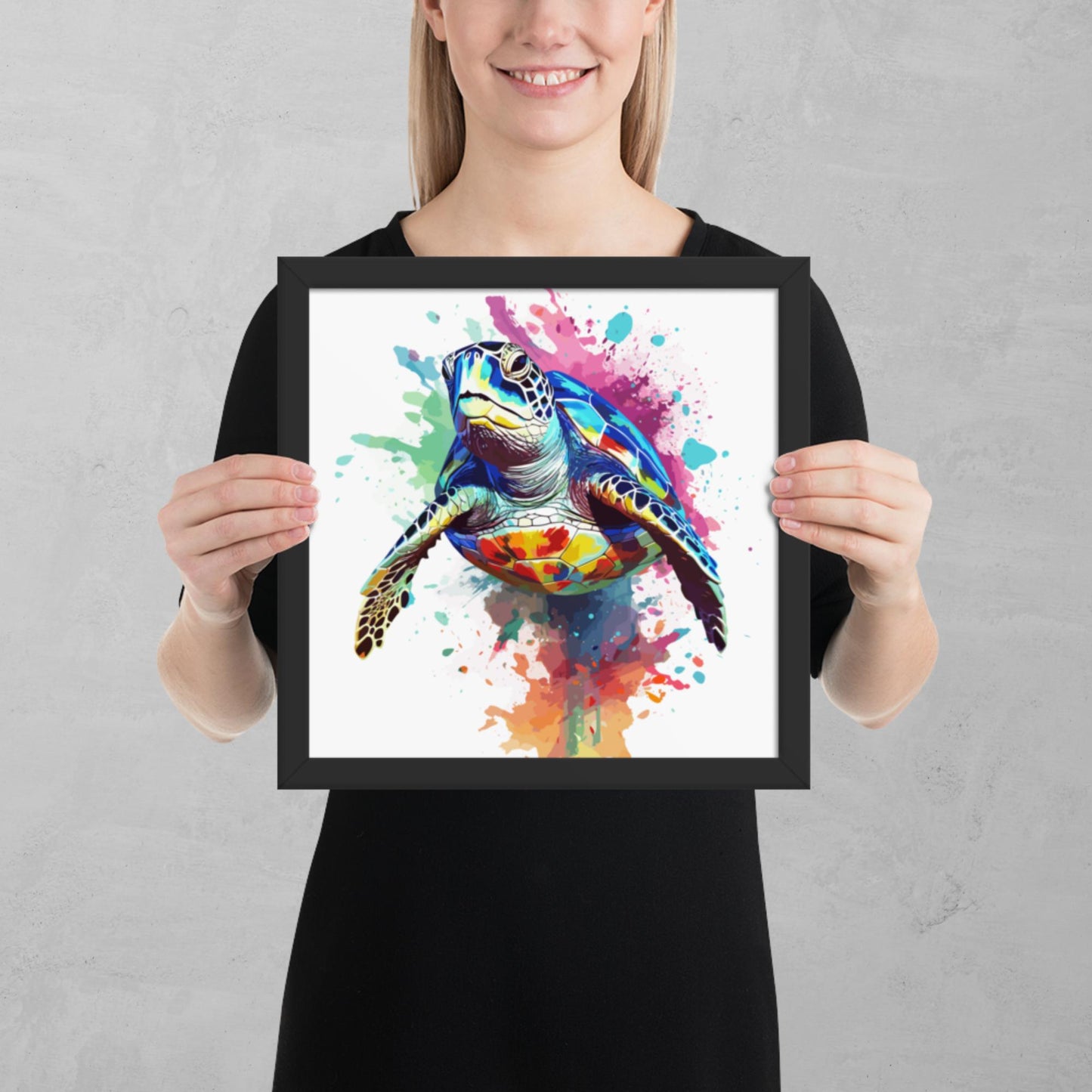 Rainbow Paint Turtle Framed Poster