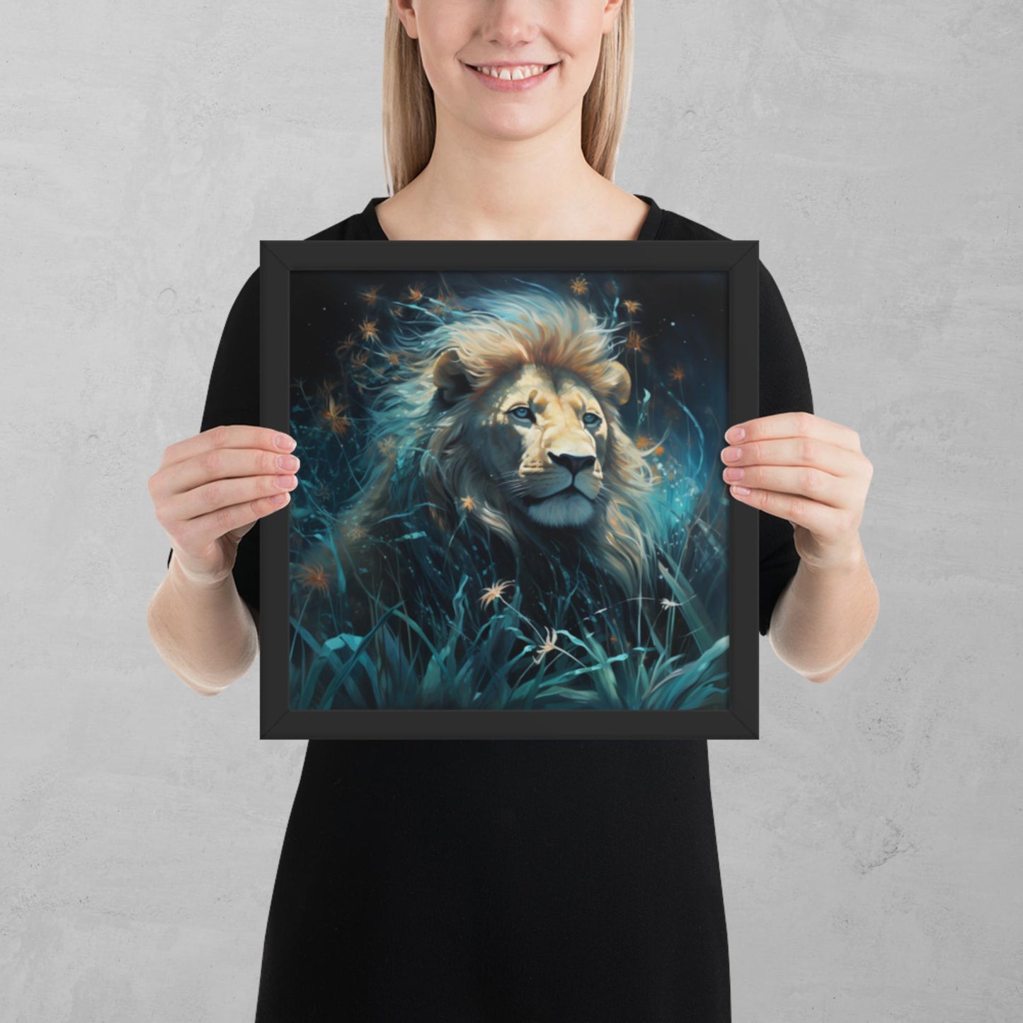 Dark Turquoise Lion Framed Poster