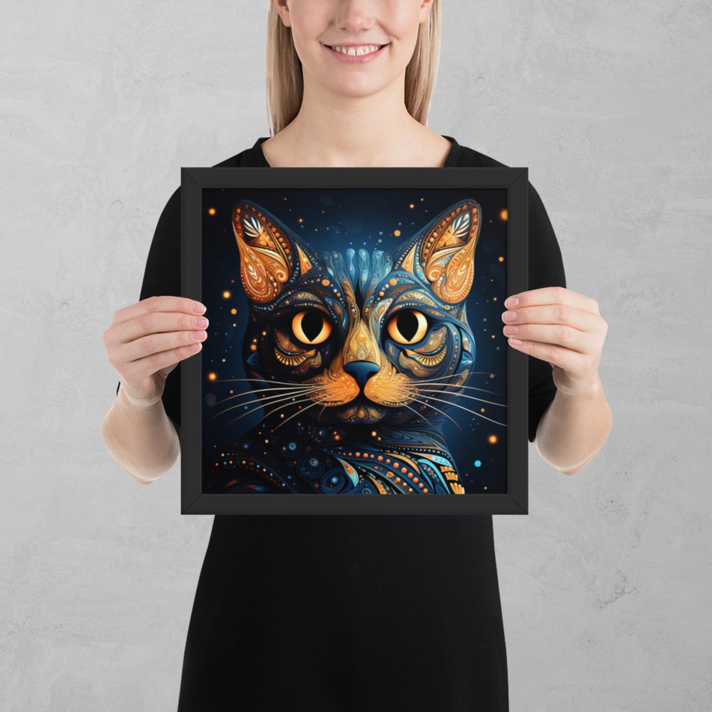 Dot Art Cat Framed Poster