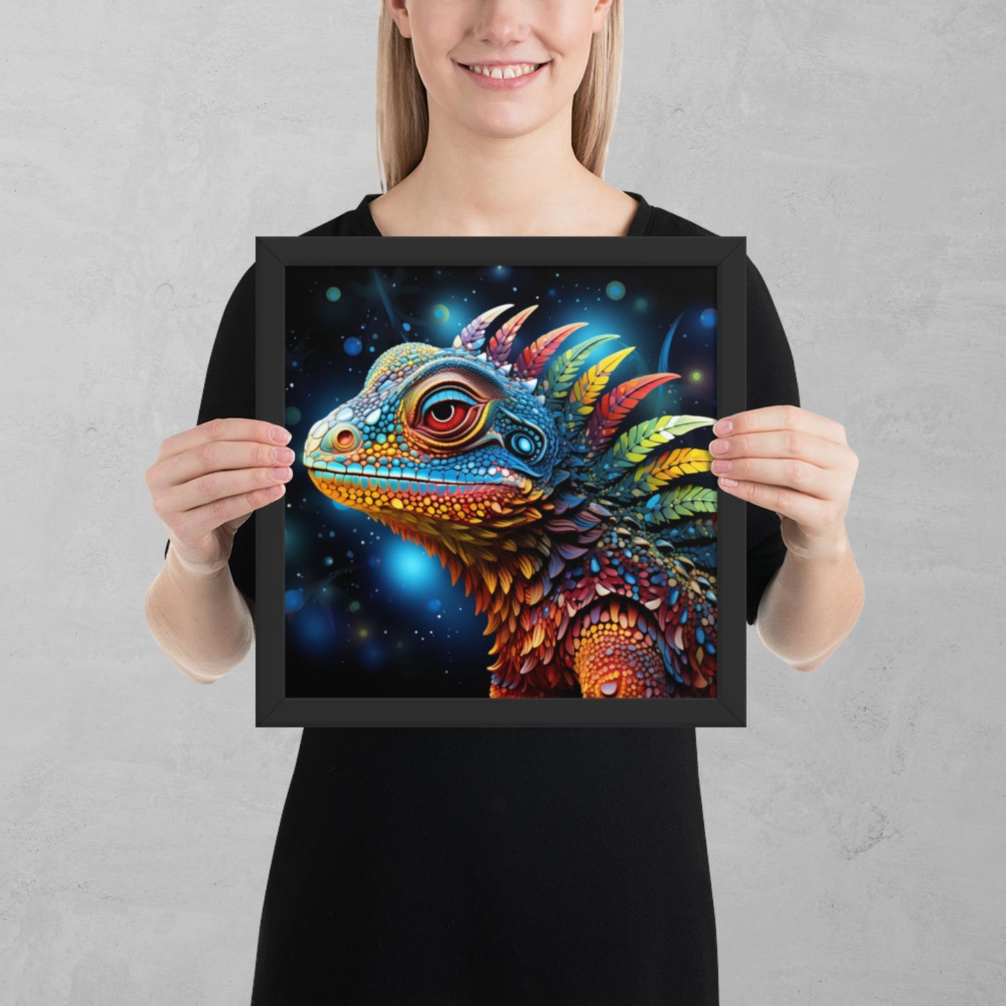 Dot Art Iguana Framed Poster