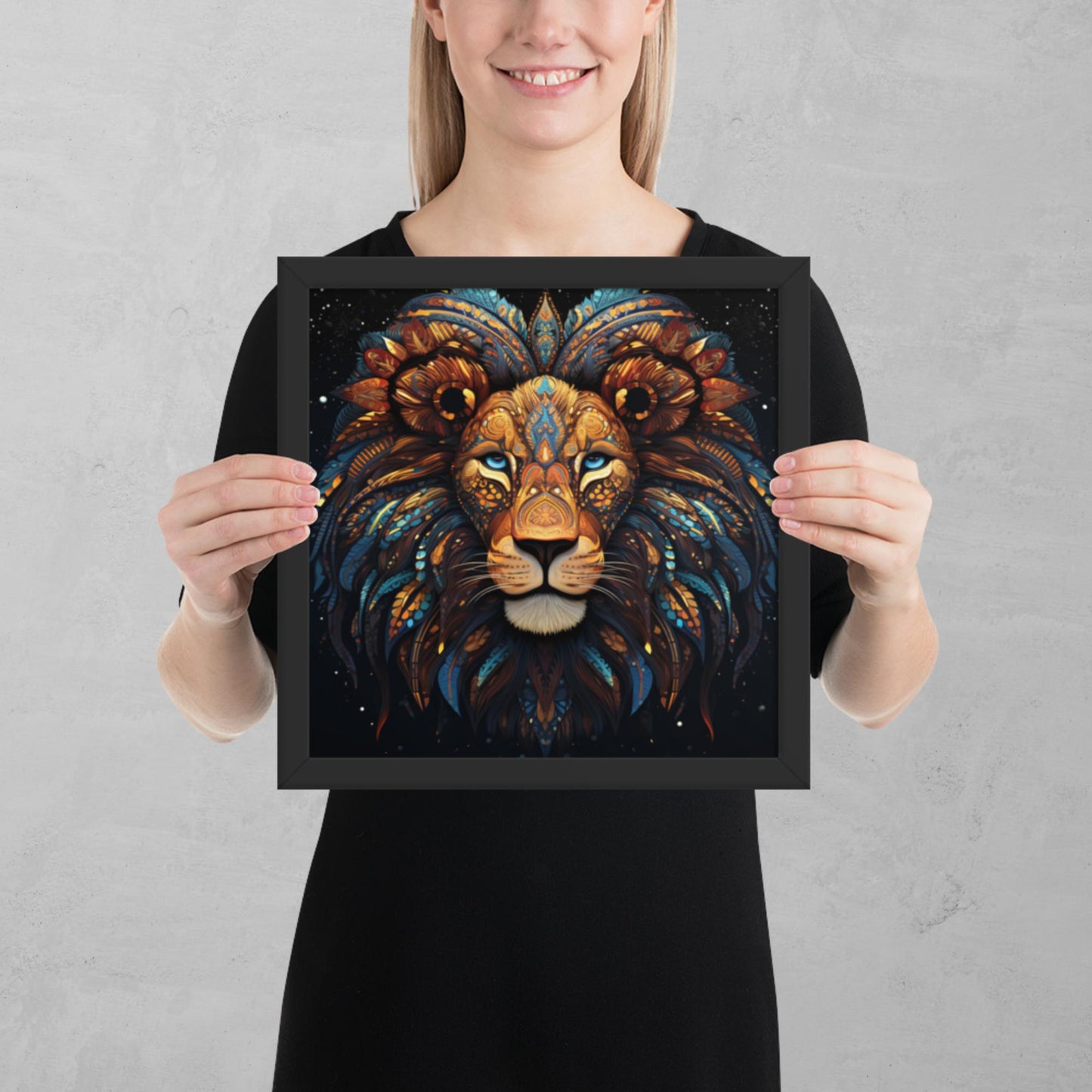 Dot Art Lion Framed Poster