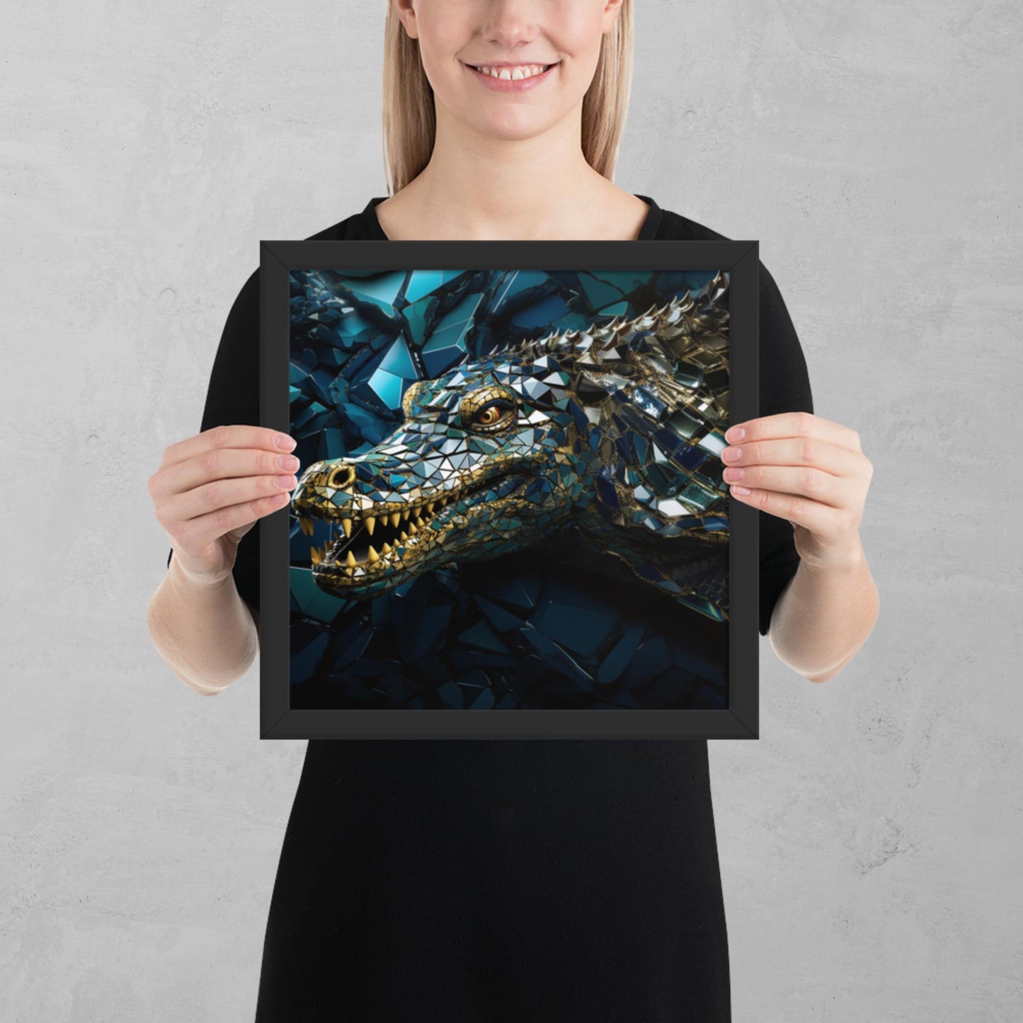 Blue Gold Crocodile Framed Poster