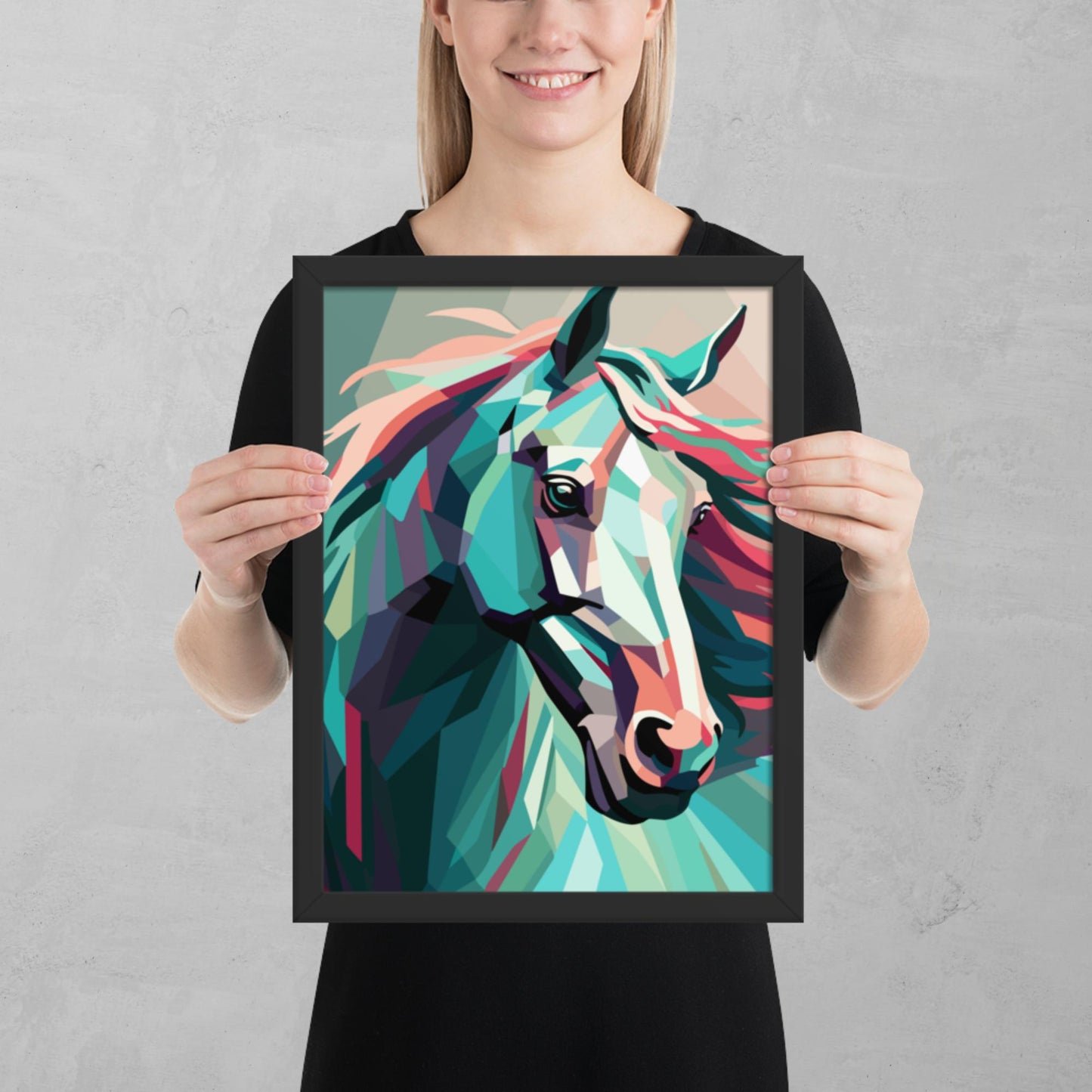 Green and Pink Horse Framed Poster