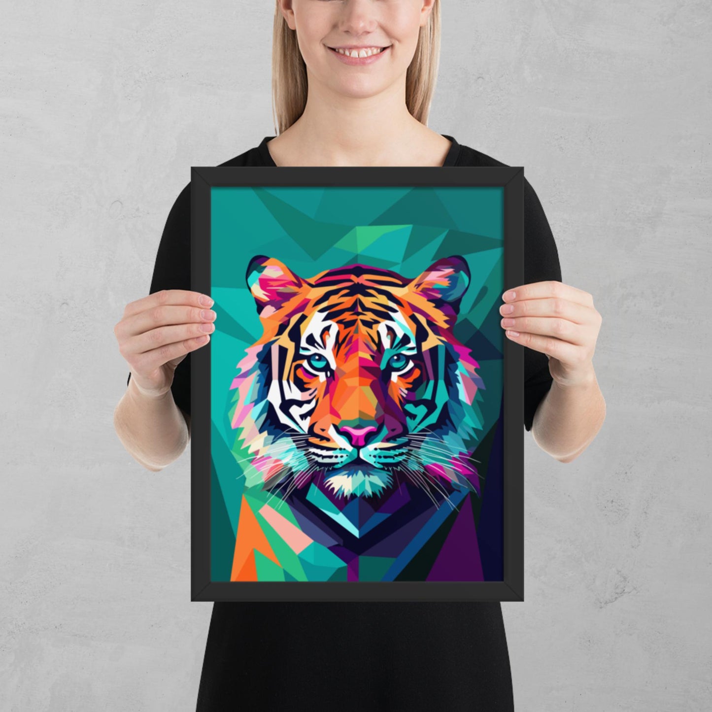 Green and Pink Tiger Framed Poster