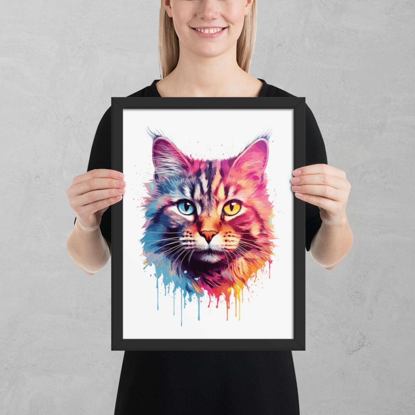 Rainbow Paint Cat Framed Poster