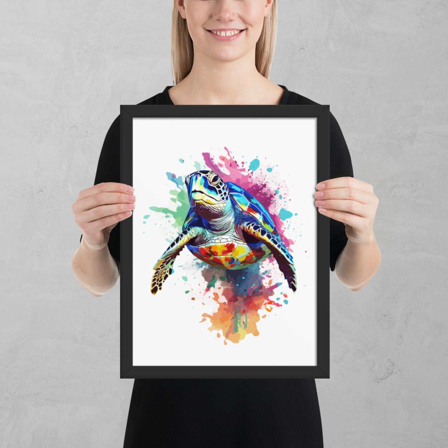 Rainbow Paint Turtle Framed Poster