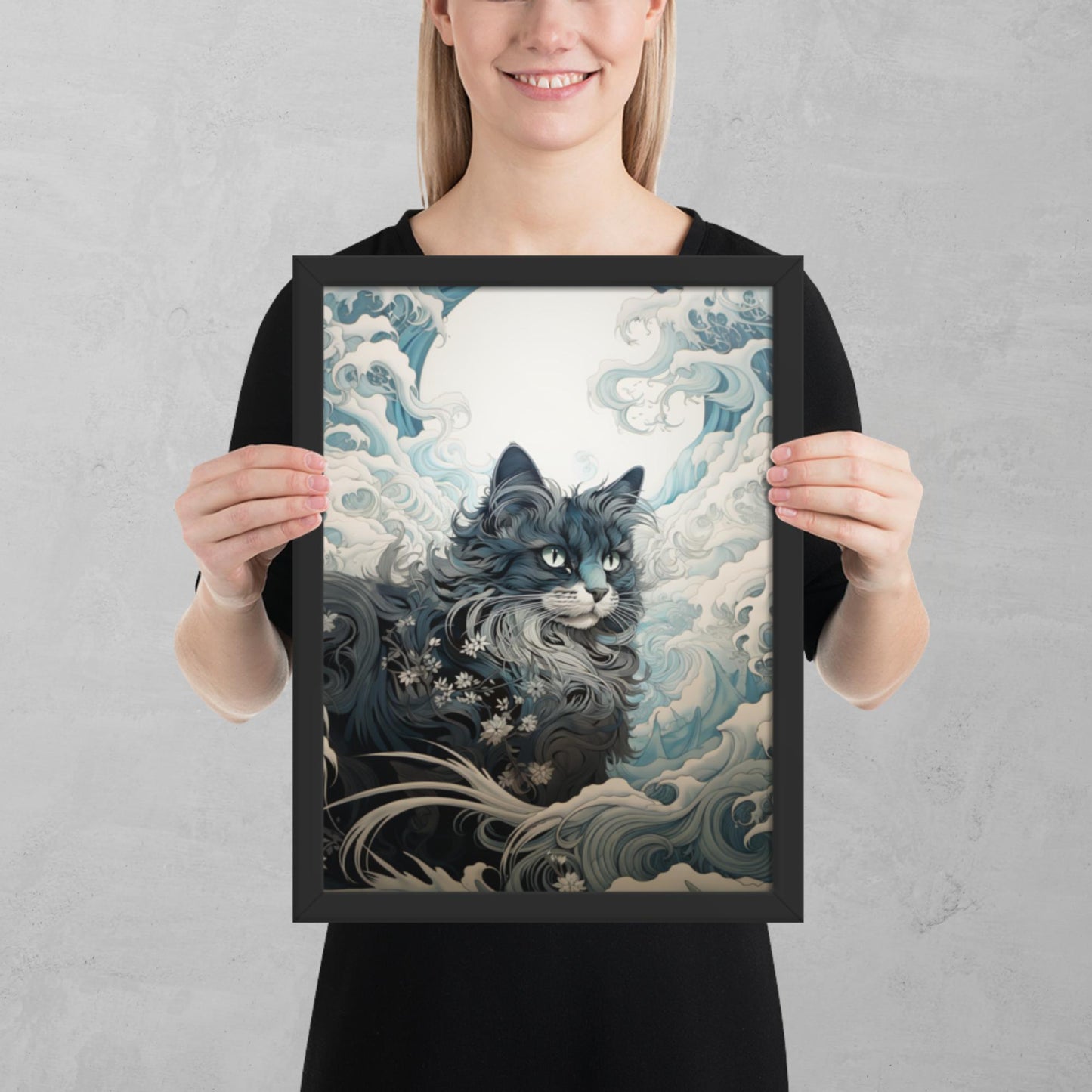 Ukiyo-e Cat Framed Poster