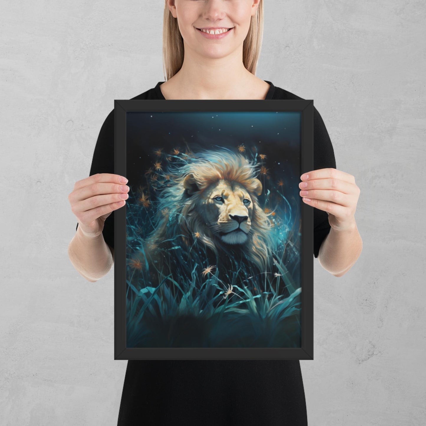 Dark Turquoise Lion Framed Poster