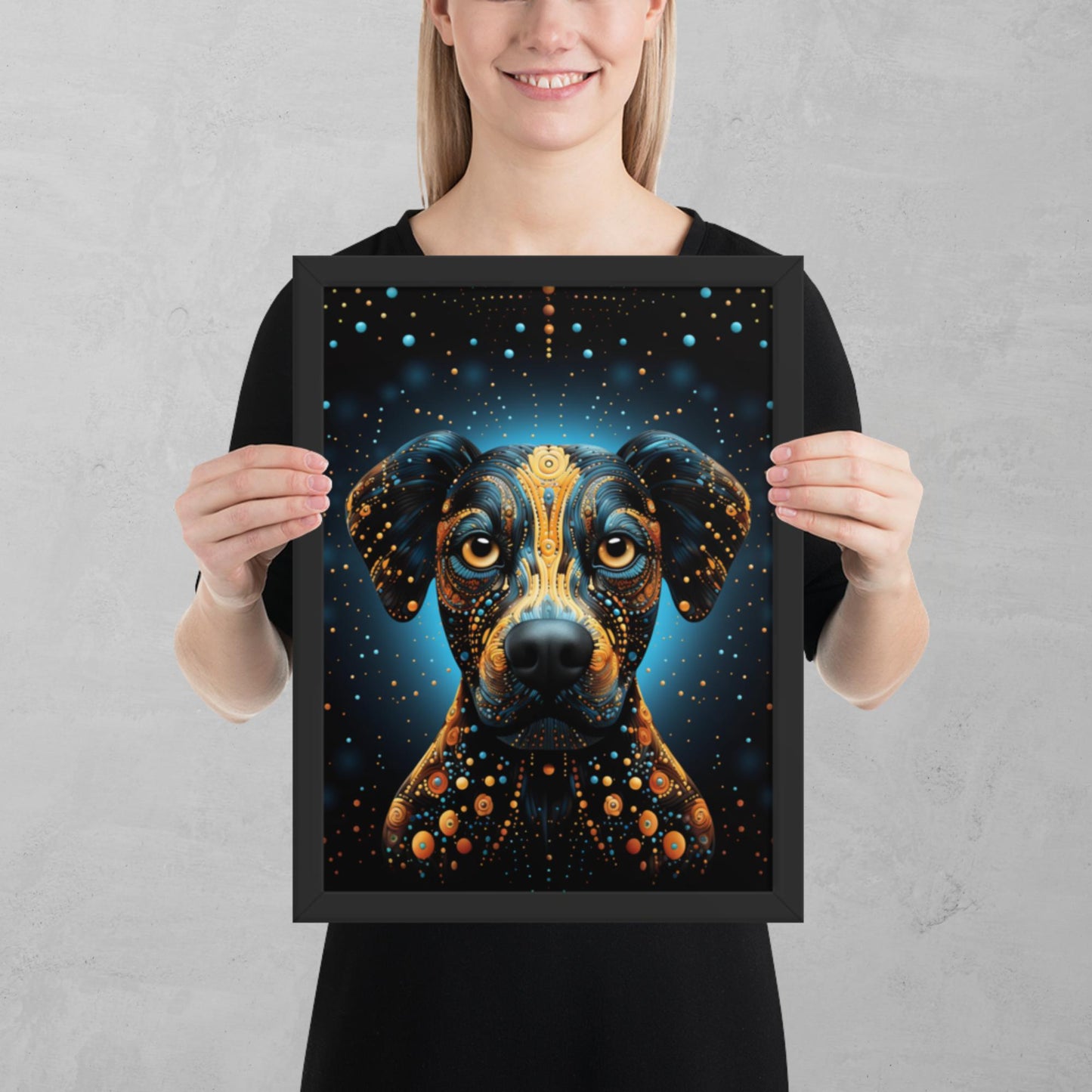 Dot Art Dog Framed Poster