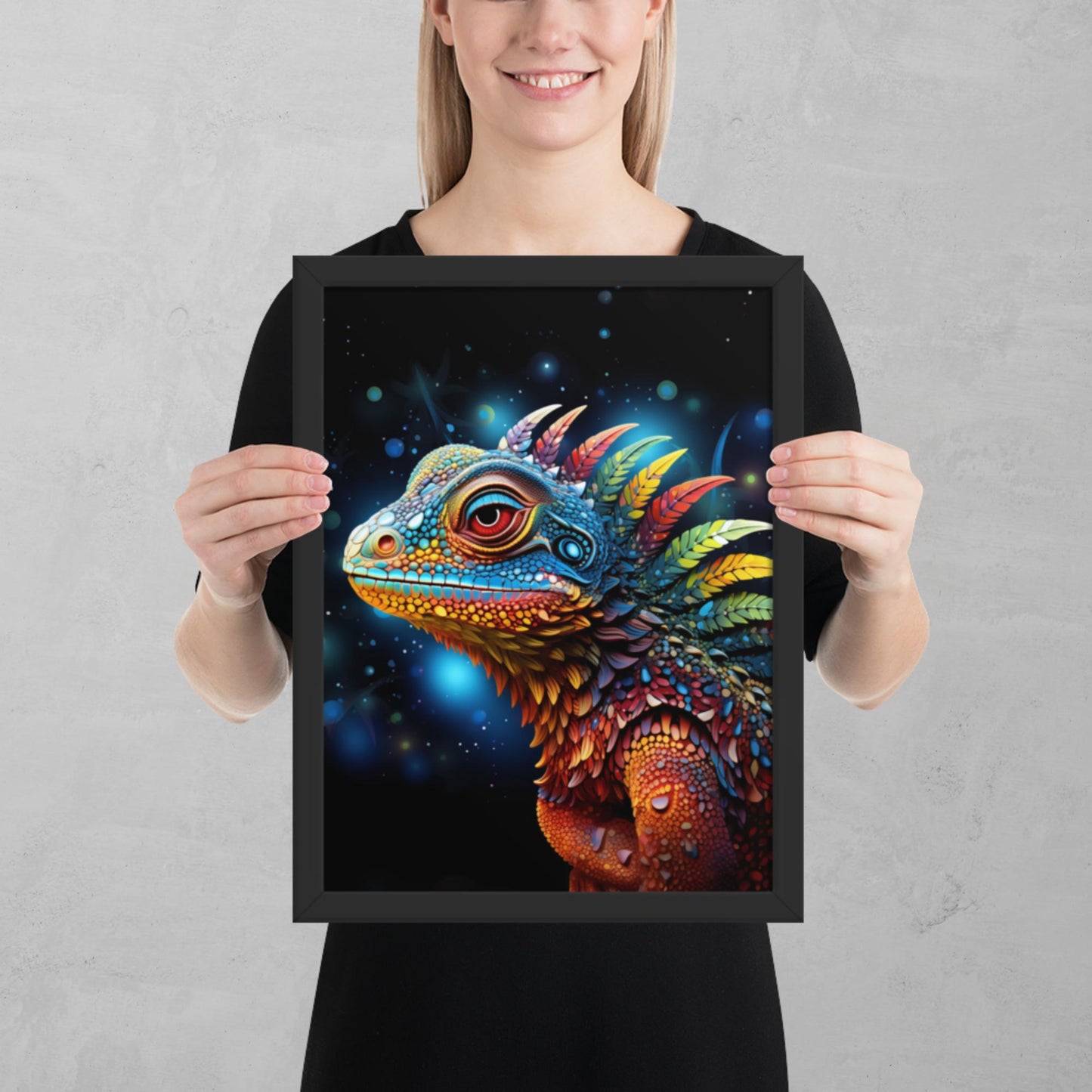 Dot Art Iguana Framed Poster