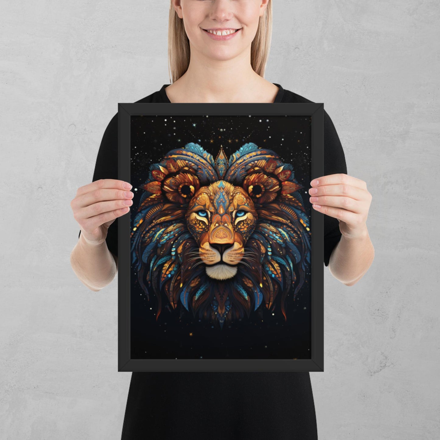 Dot Art Lion Framed Poster