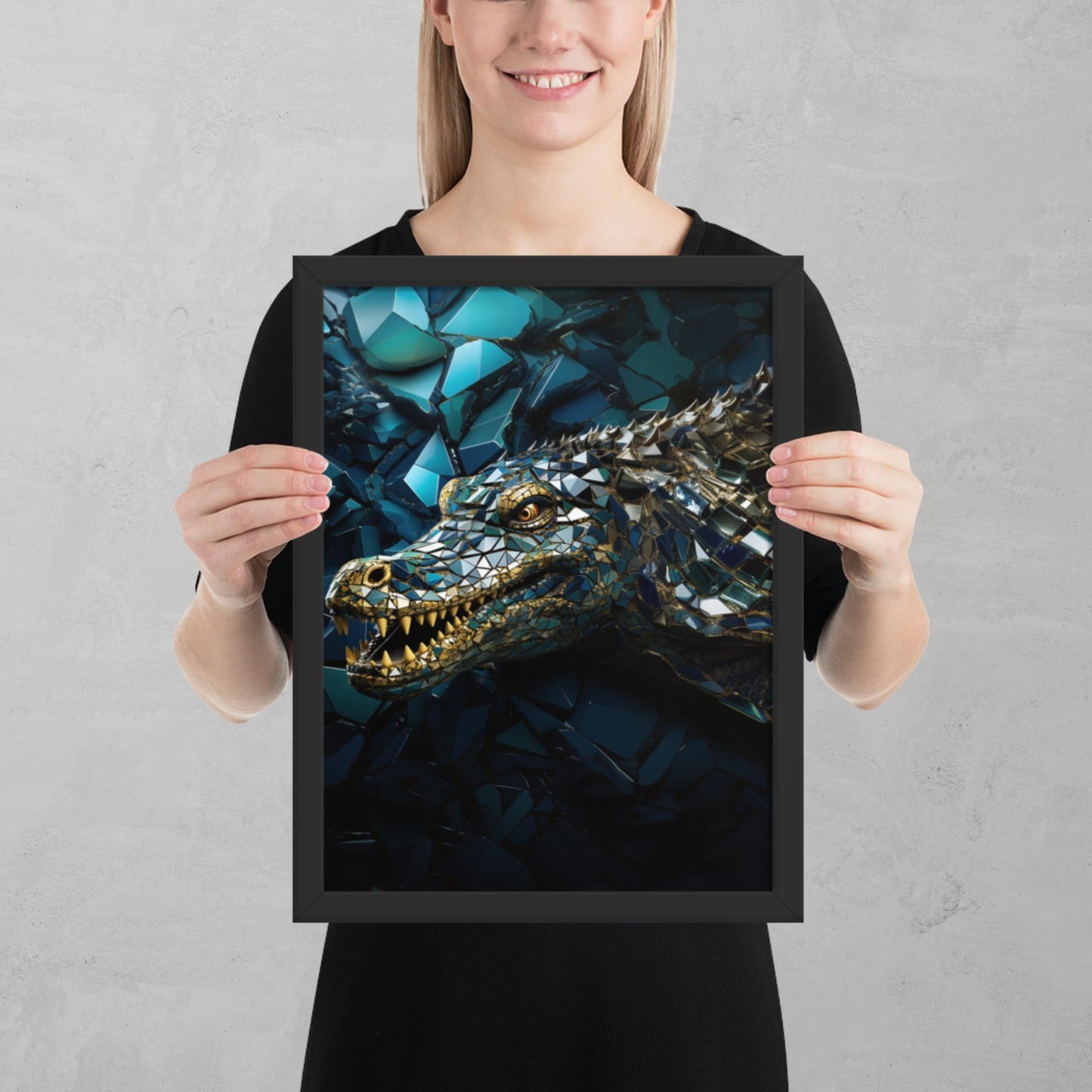 Blue Gold Crocodile Framed Poster