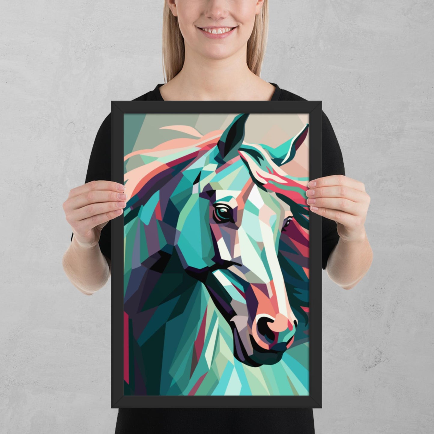 Green and Pink Horse Framed Poster