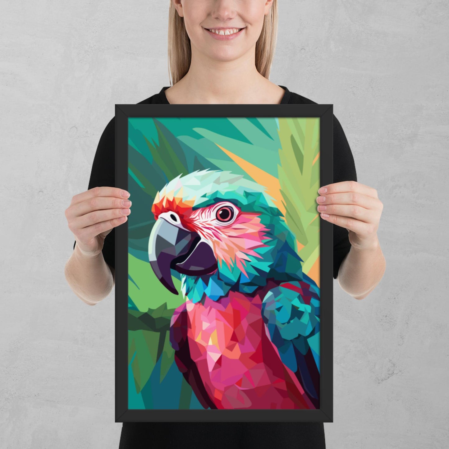 Green and Pink Parrot Framed Poster