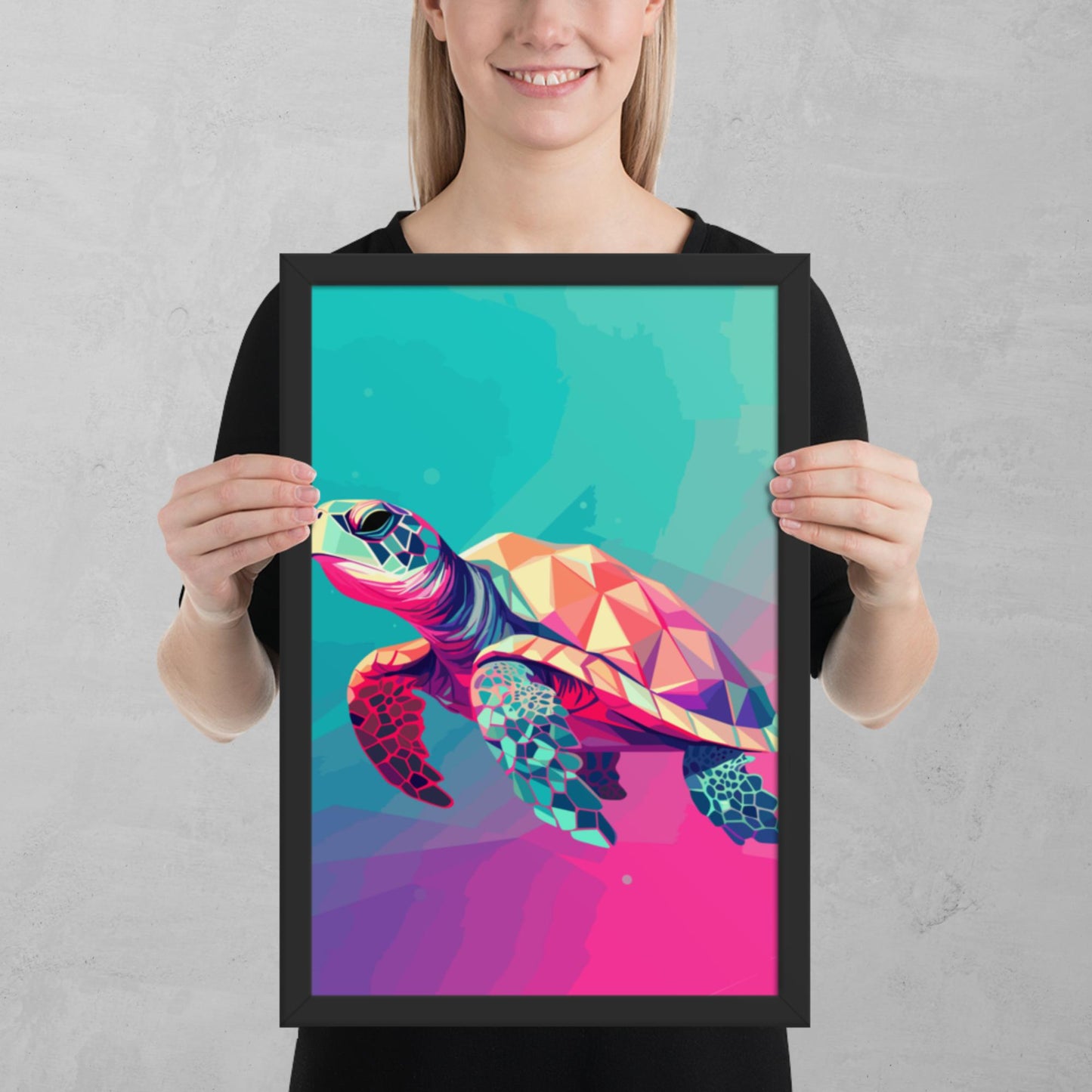 Green and Pink Turtle Framed Poster