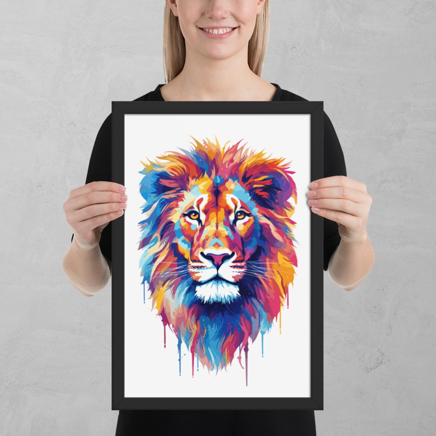 Rainbow Paint Lion Framed Poster