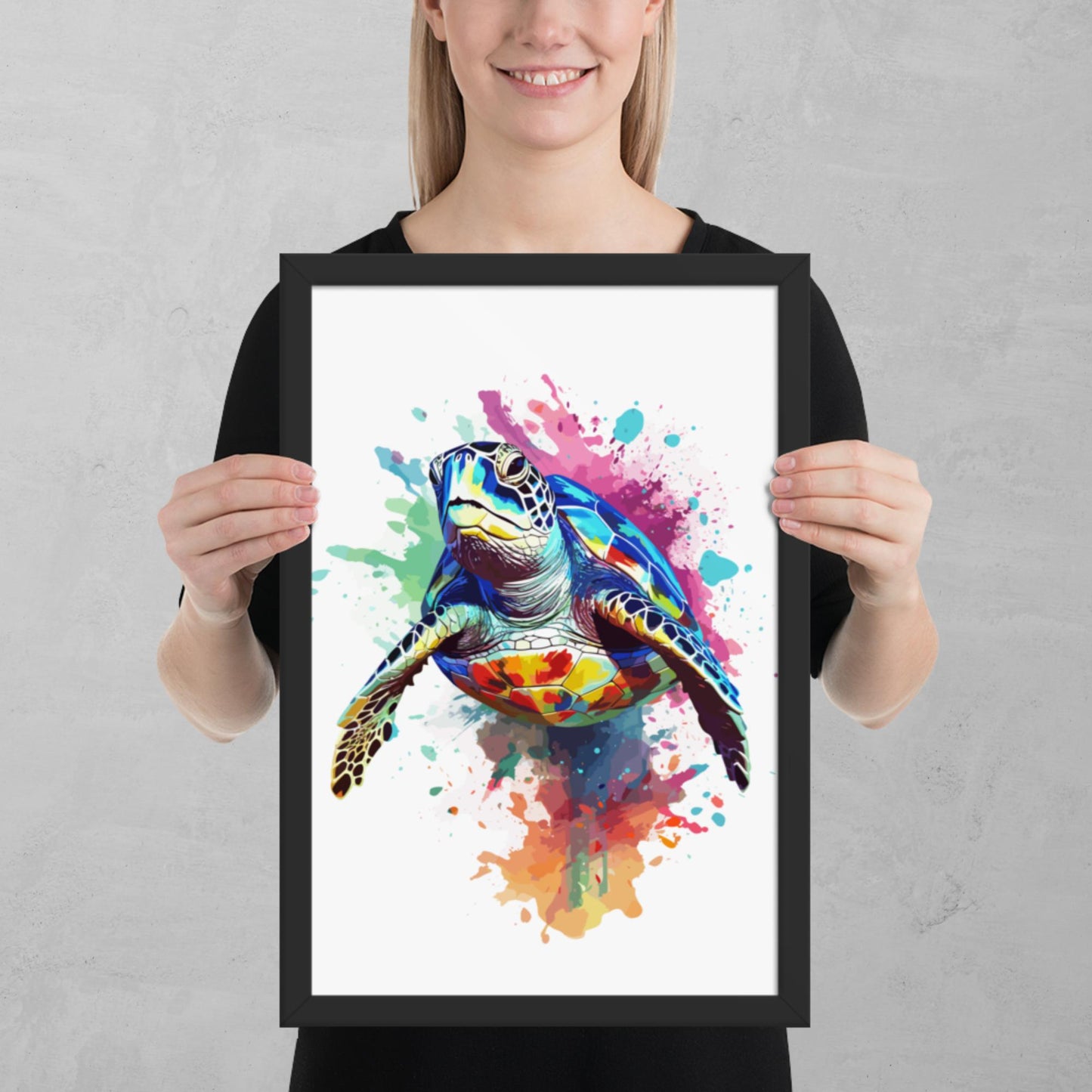 Rainbow Paint Turtle Framed Poster