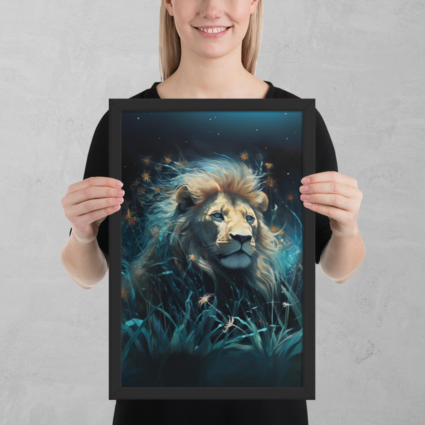 Dark Turquoise Lion Framed Poster