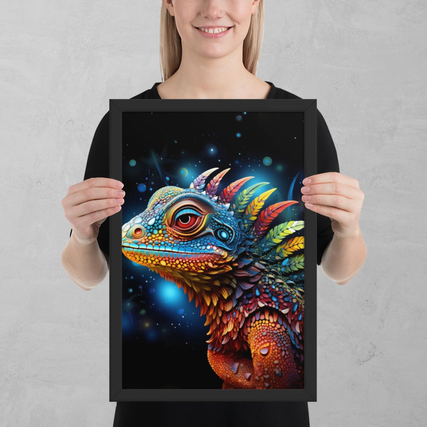 Dot Art Iguana Framed Poster