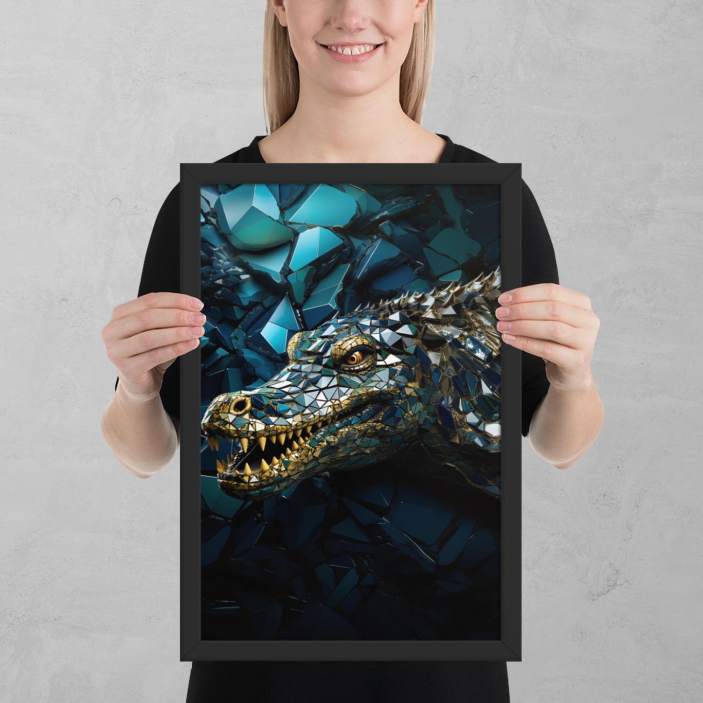 Blue Gold Crocodile Framed Poster