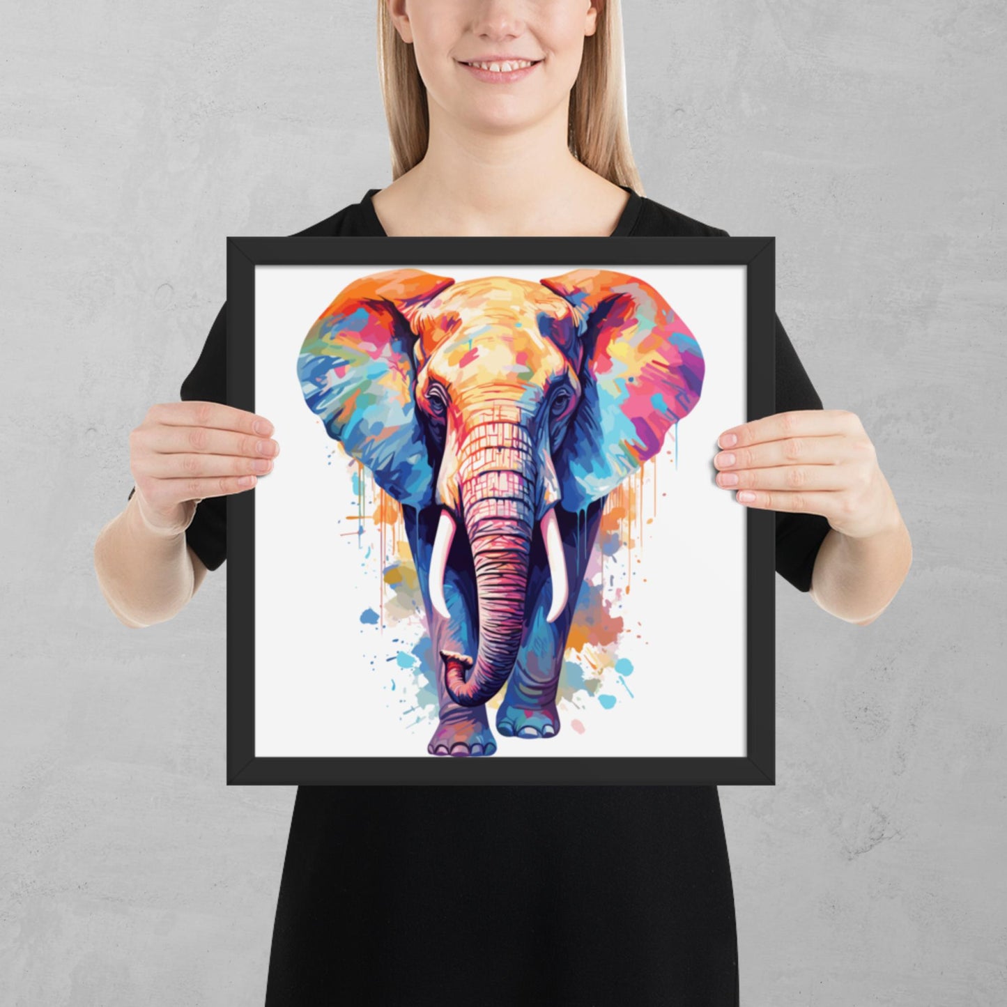 Rainbow Paint Elephant Framed Poster