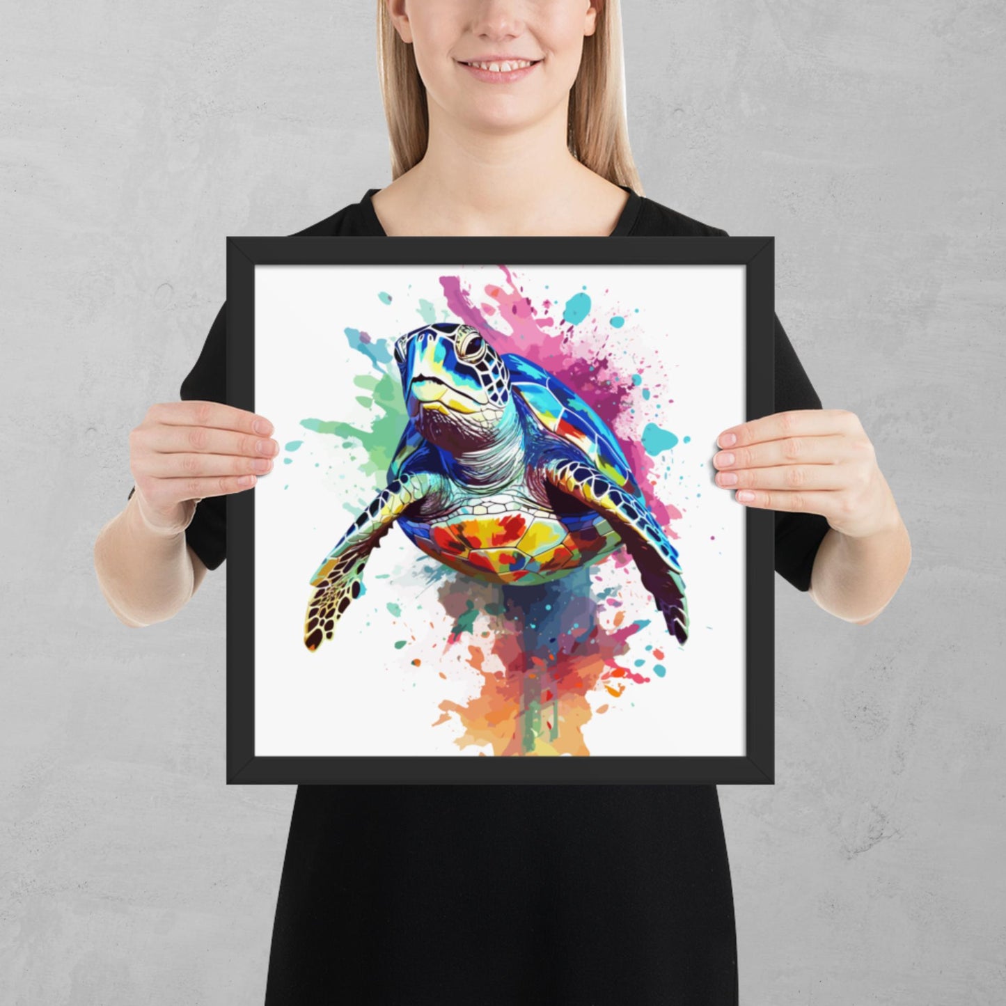 Rainbow Paint Turtle Framed Poster