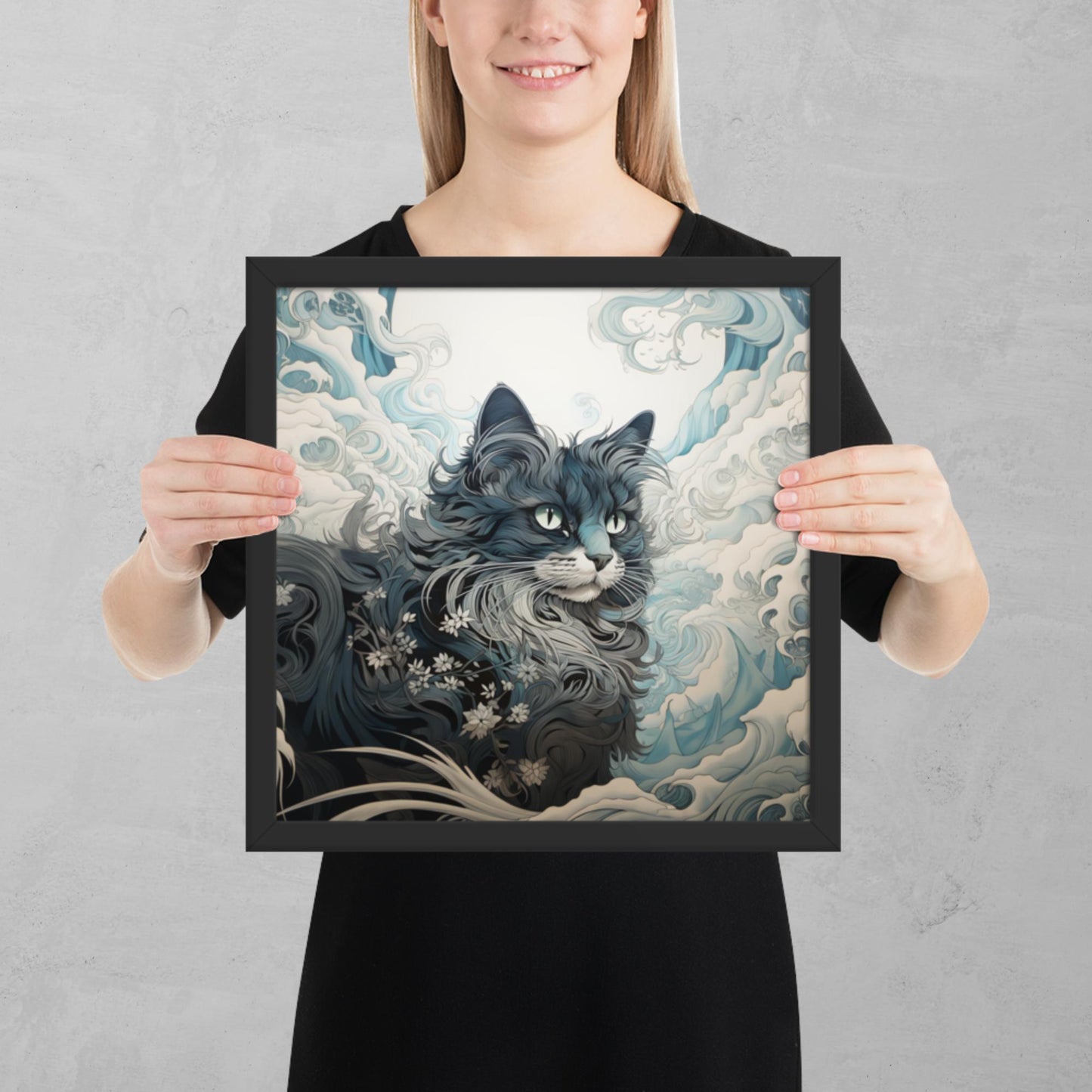 Ukiyo-e Cat Framed Poster