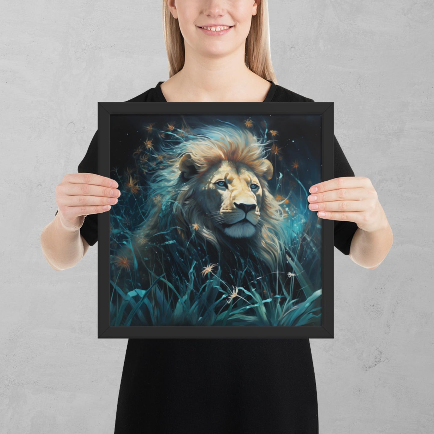 Dark Turquoise Lion Framed Poster