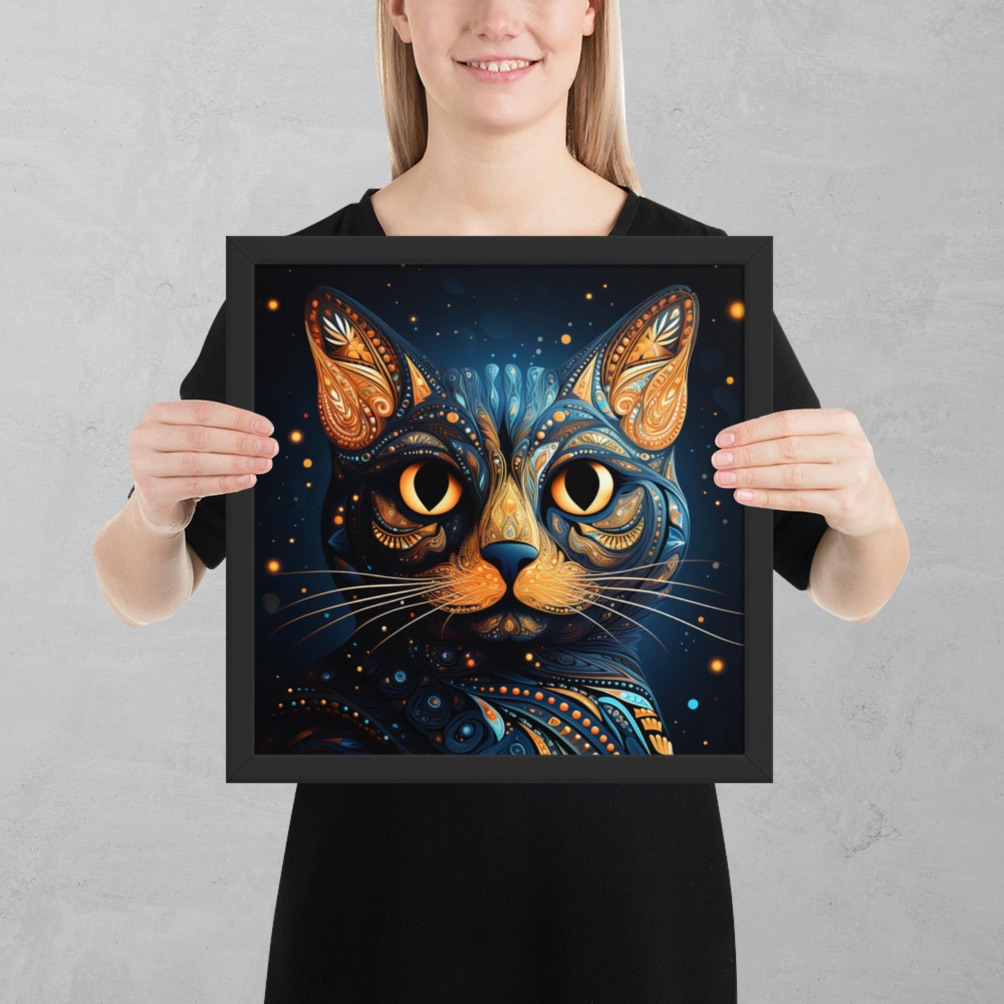 Dot Art Cat Framed Poster