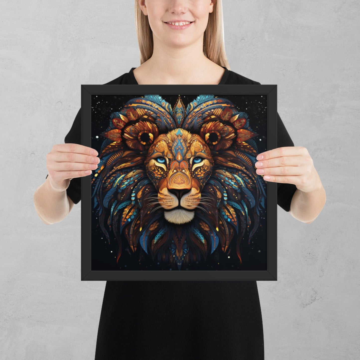 Dot Art Lion Framed Poster