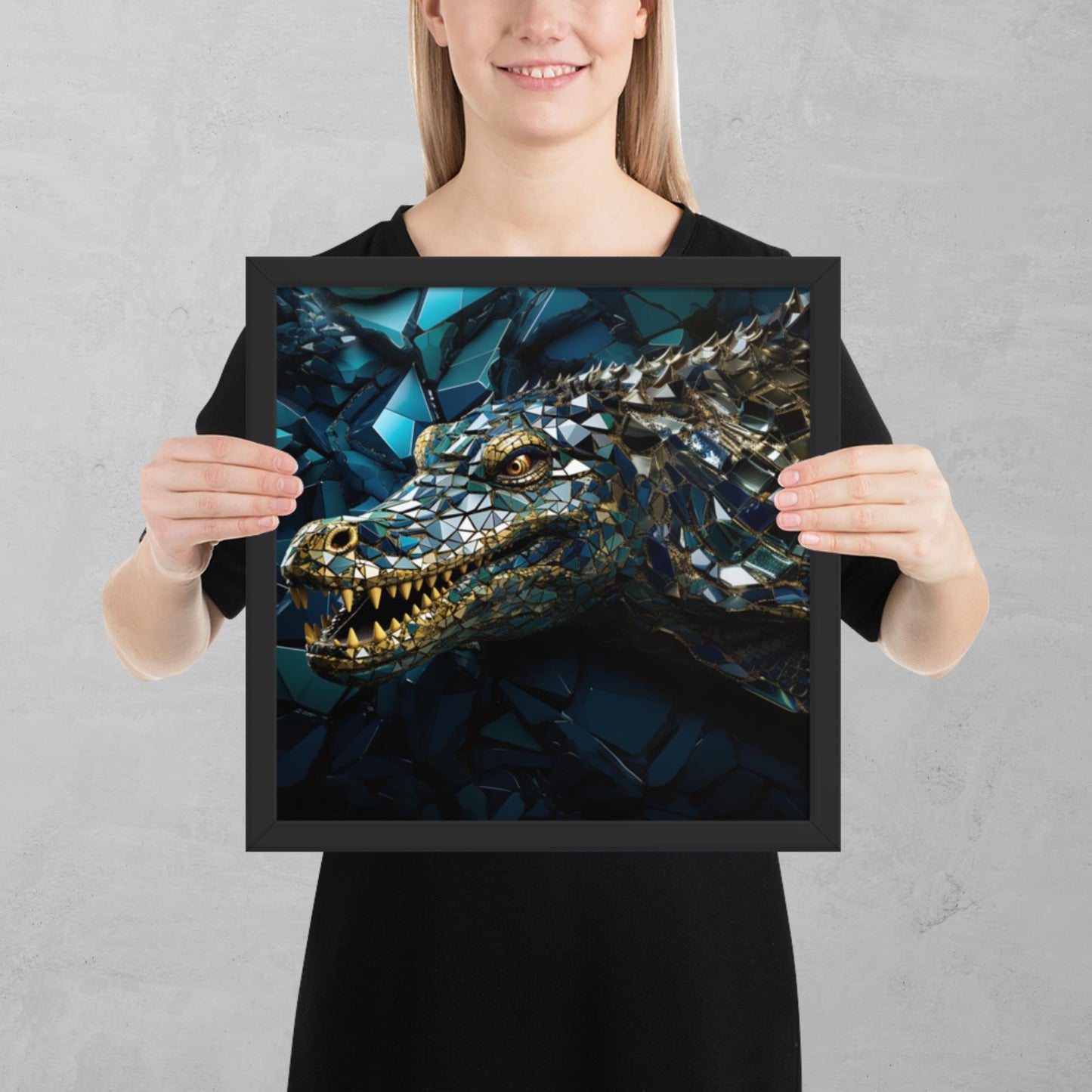 Blue Gold Crocodile Framed Poster