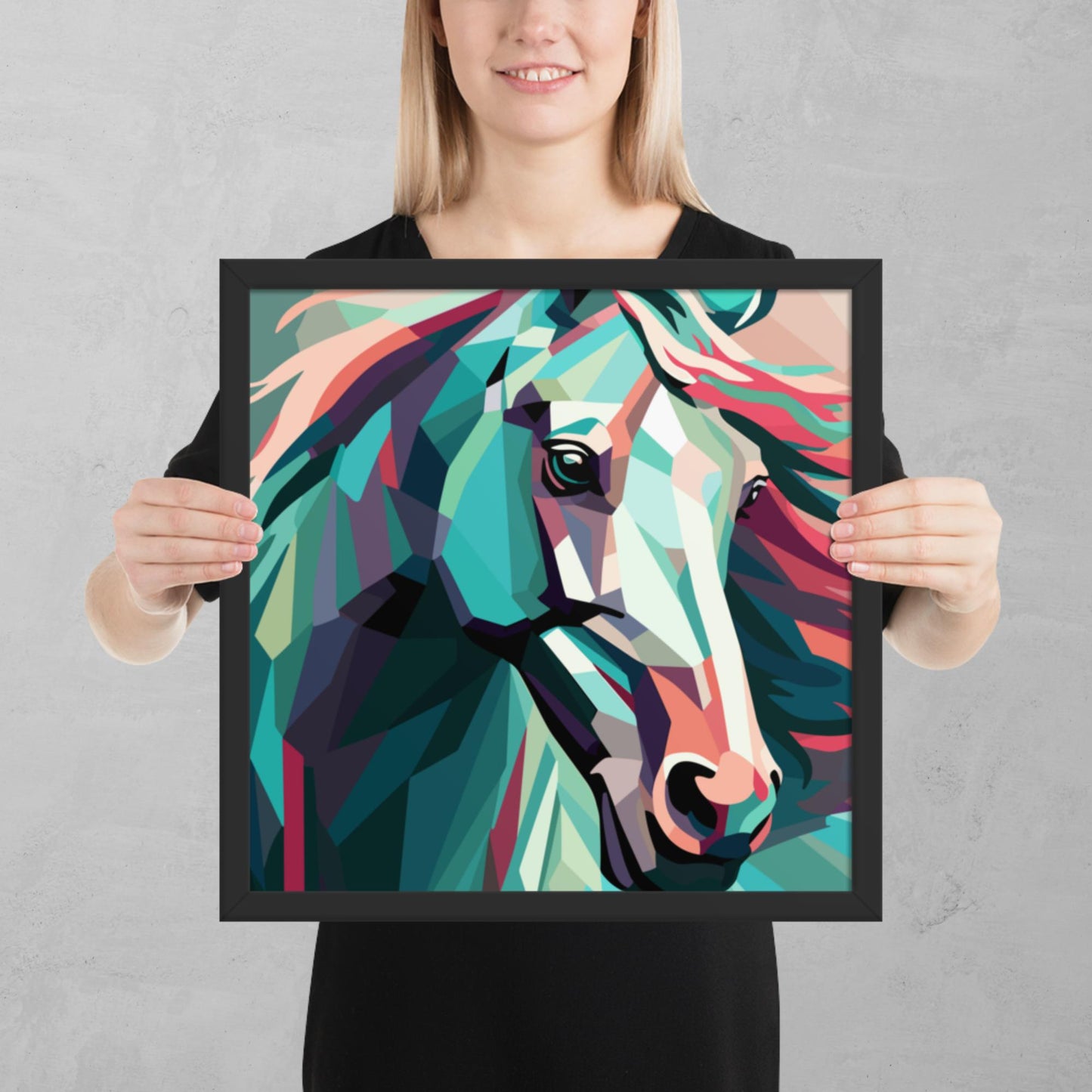 Green and Pink Horse Framed Poster