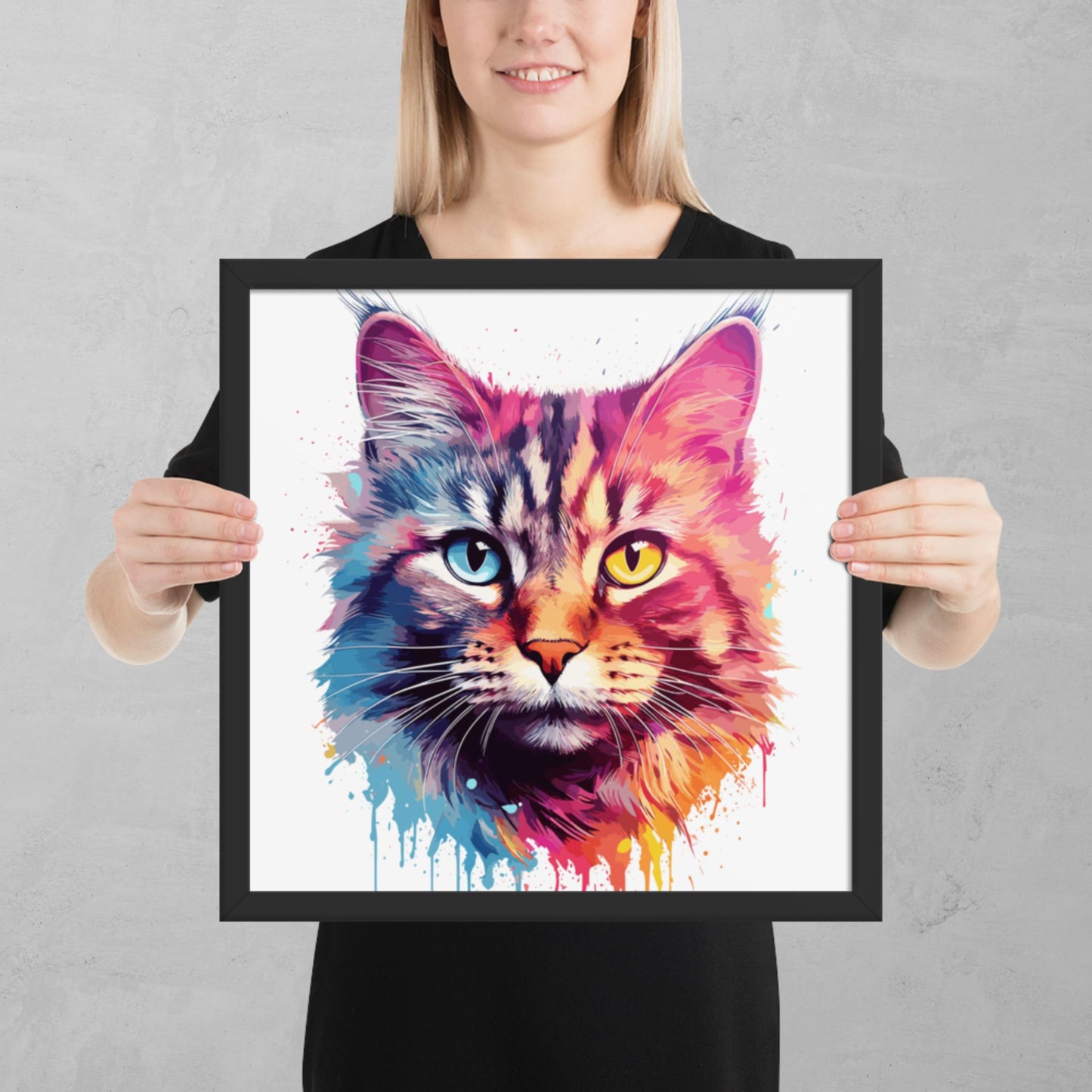 Rainbow Paint Cat Framed Poster