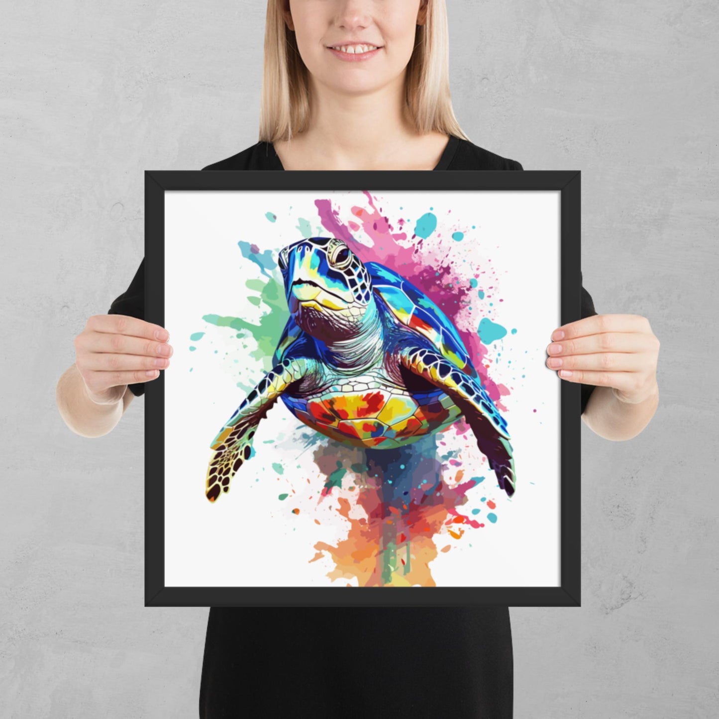 Rainbow Paint Turtle Framed Poster