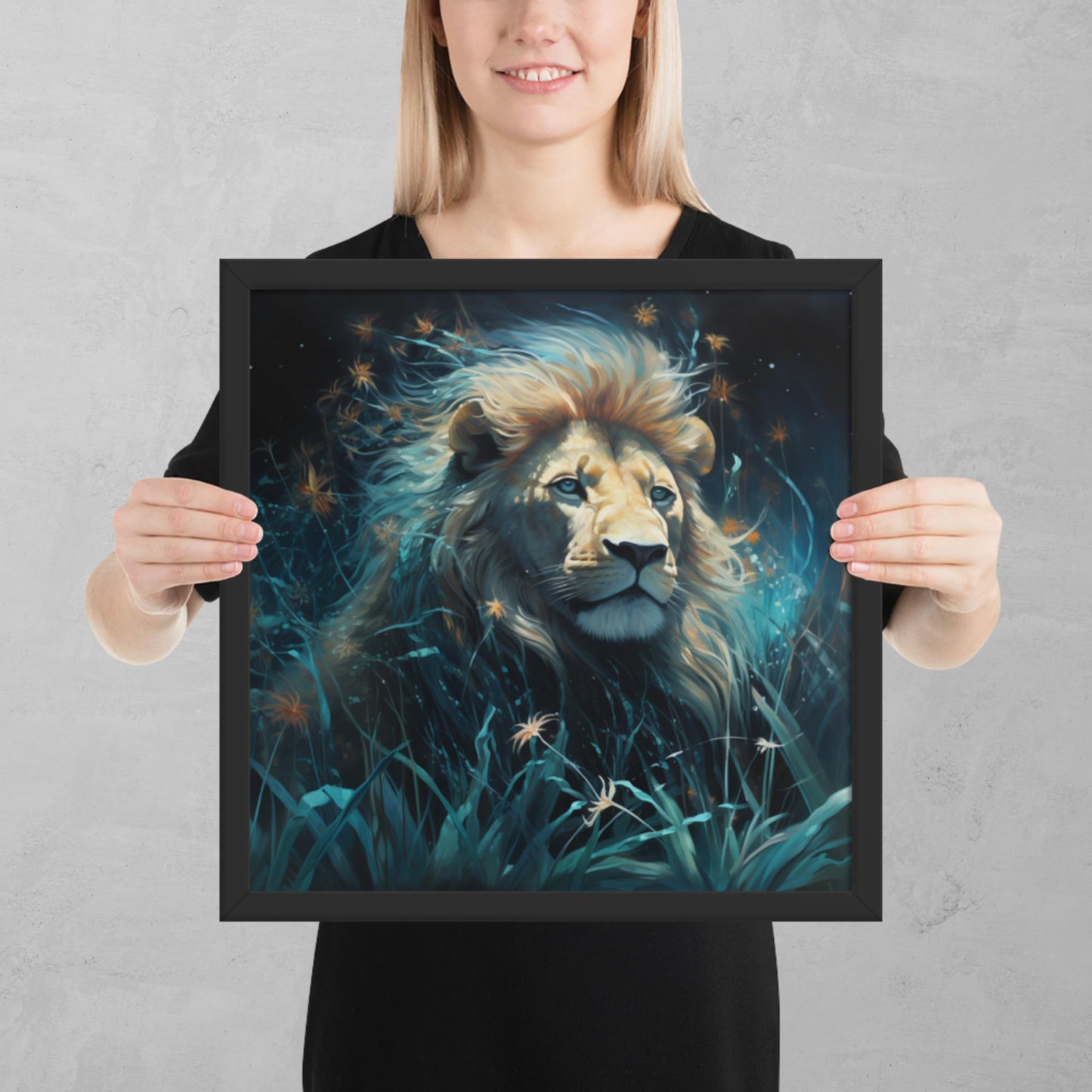 Dark Turquoise Lion Framed Poster