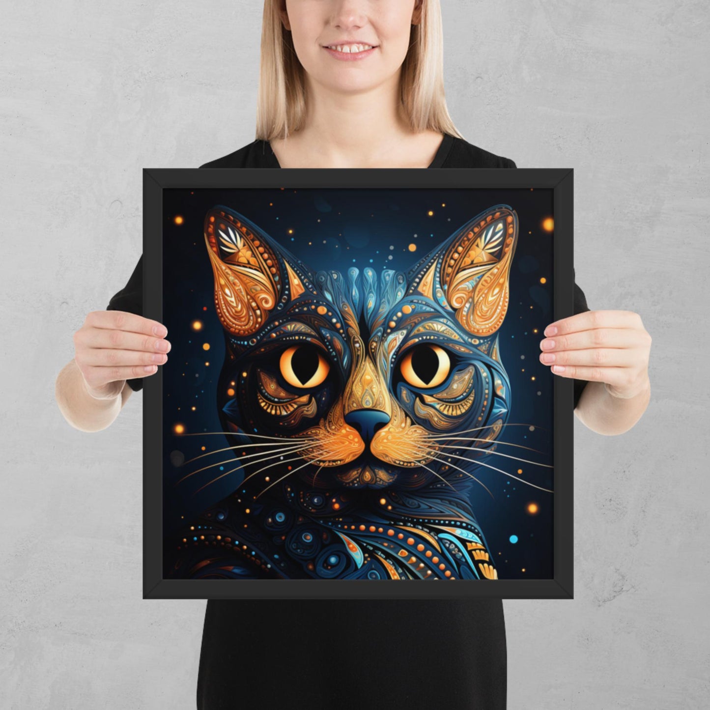 Dot Art Cat Framed Poster