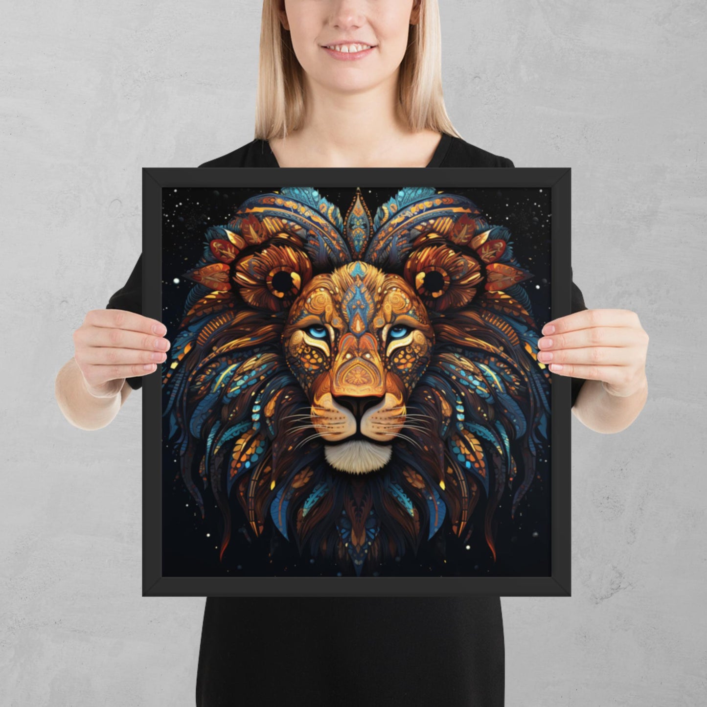 Dot Art Lion Framed Poster