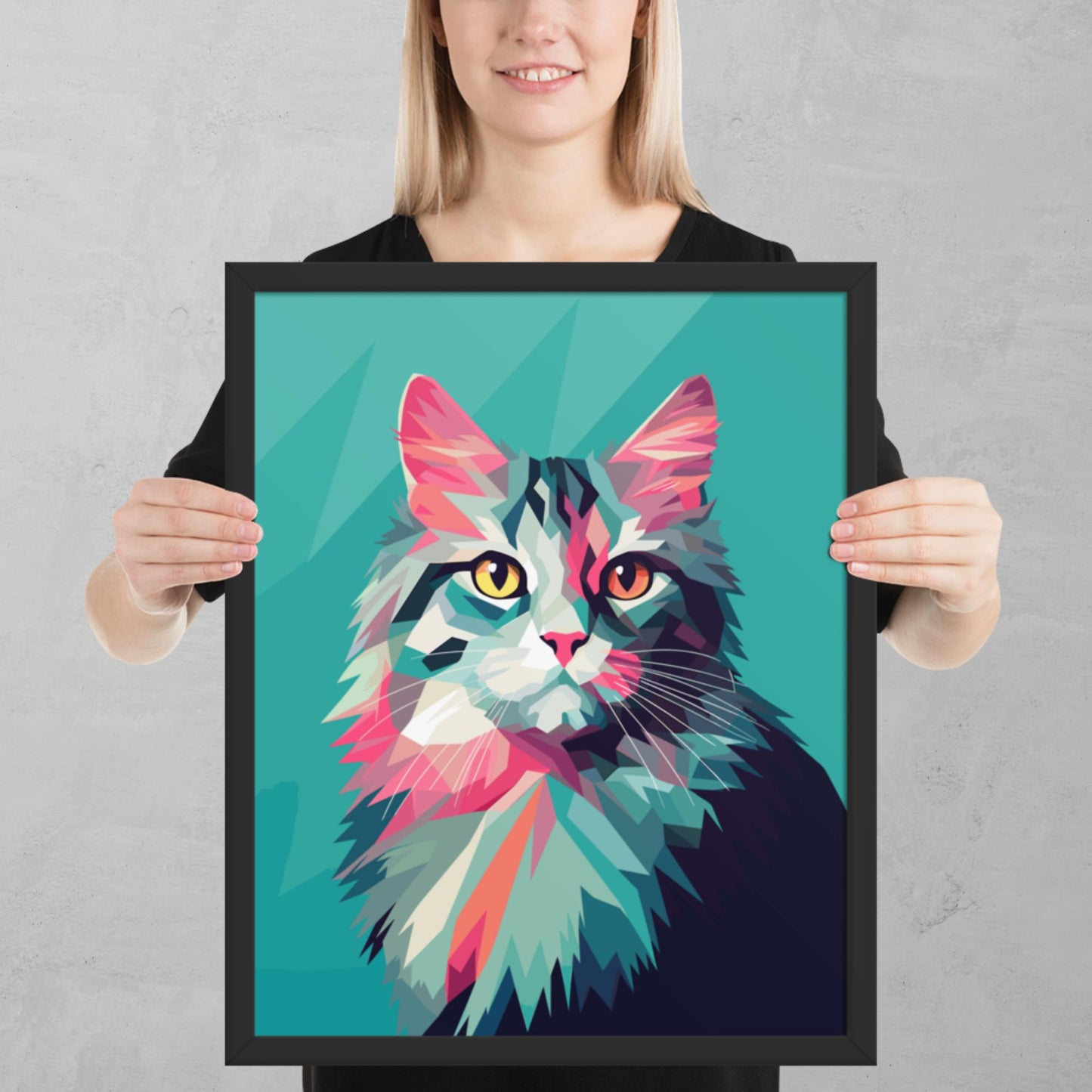 Green and Pink Cat Framed Poster