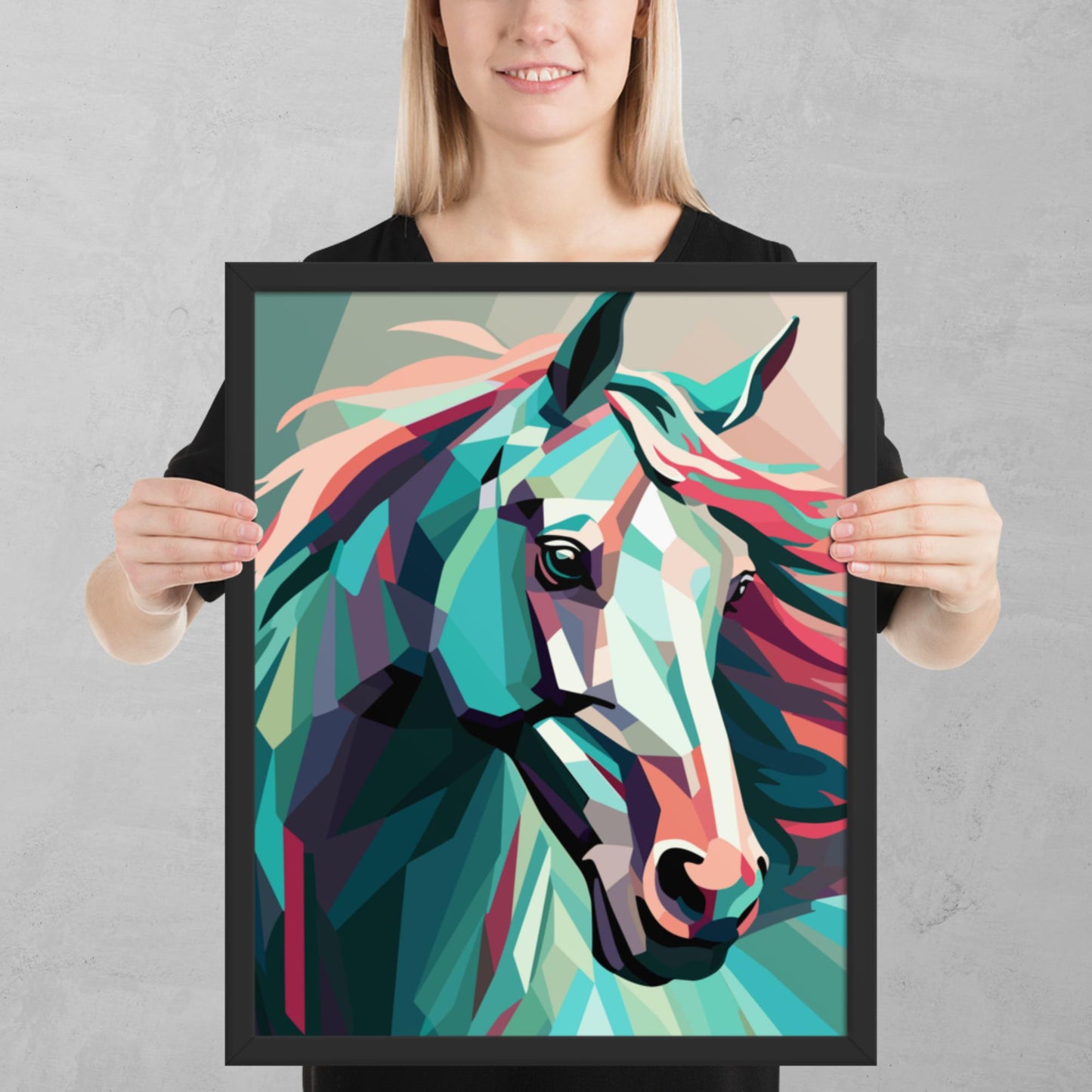 Green and Pink Horse Framed Poster