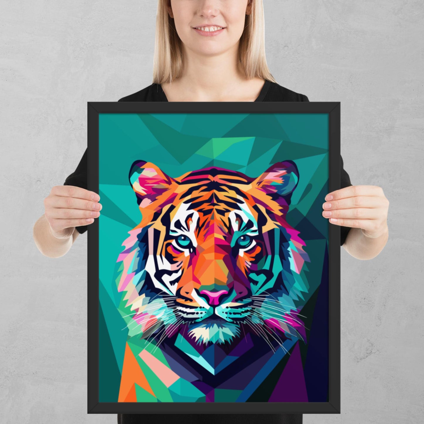 Green and Pink Tiger Framed Poster