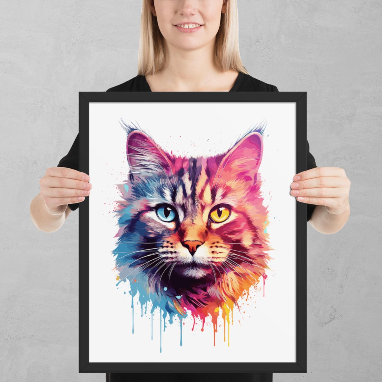 Rainbow Paint Cat Framed Poster