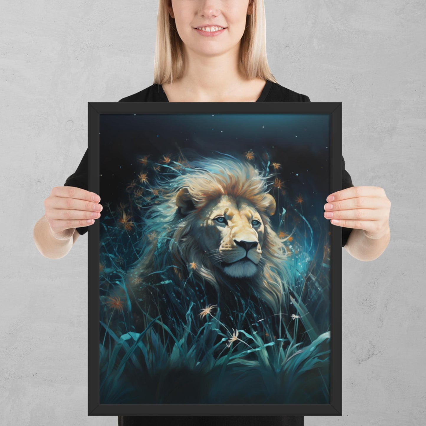 Dark Turquoise Lion Framed Poster