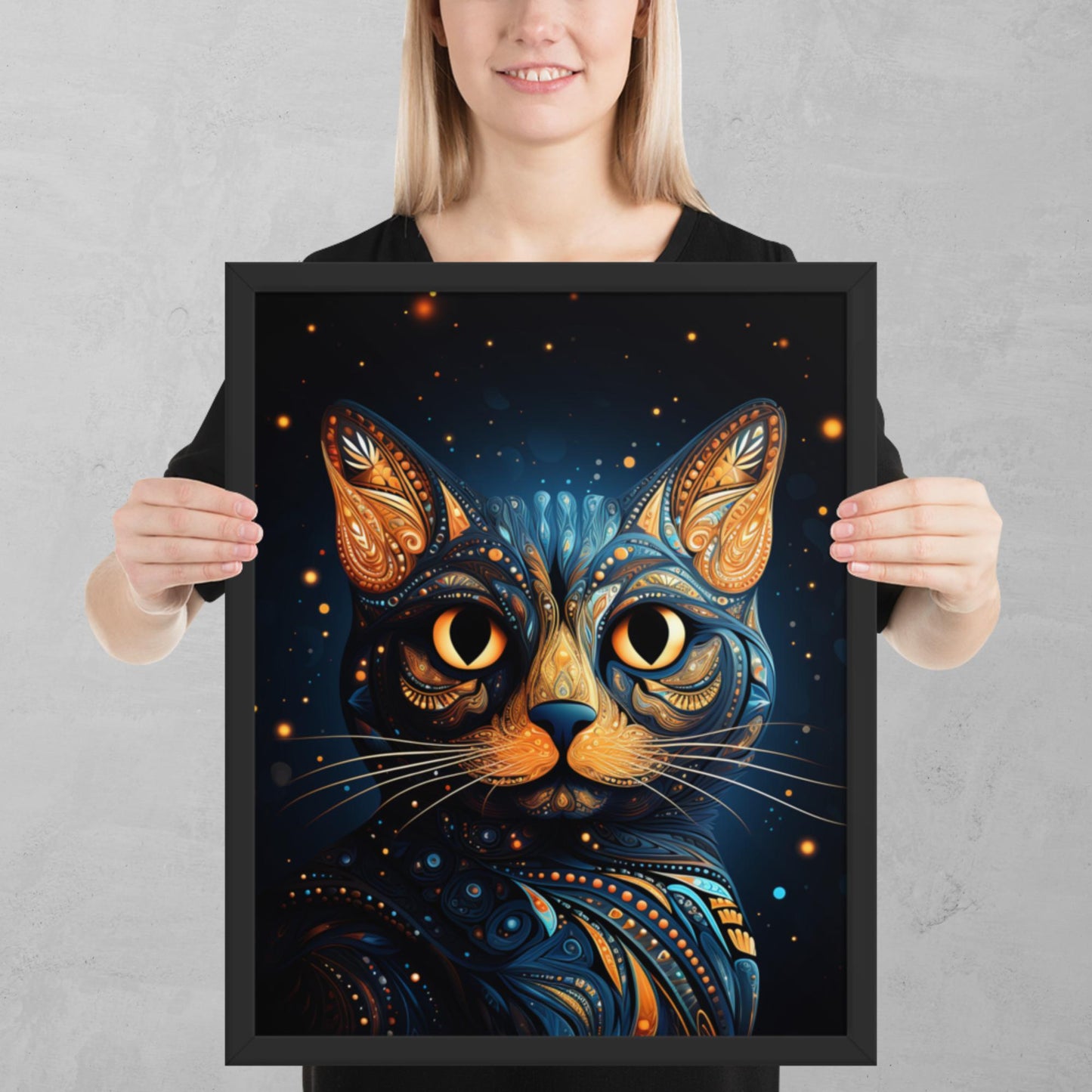 Dot Art Cat Framed Poster