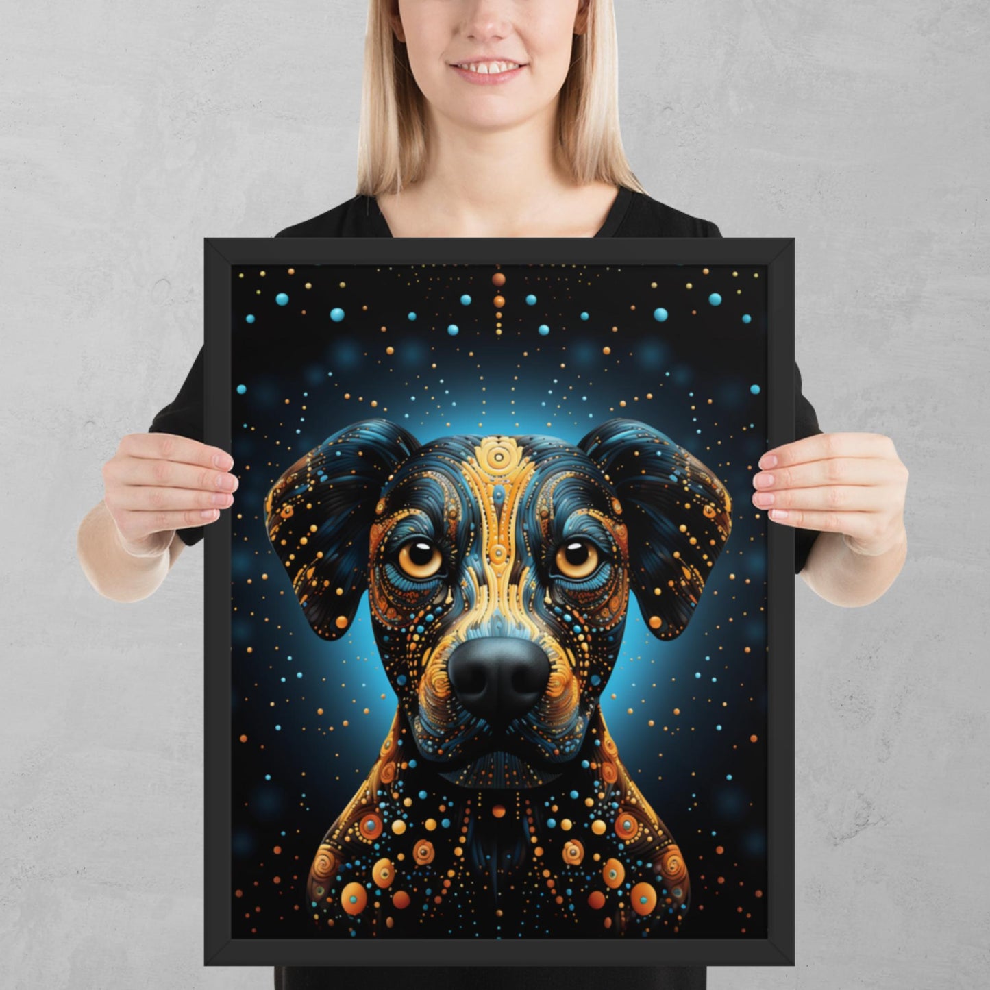 Dot Art Dog Framed Poster