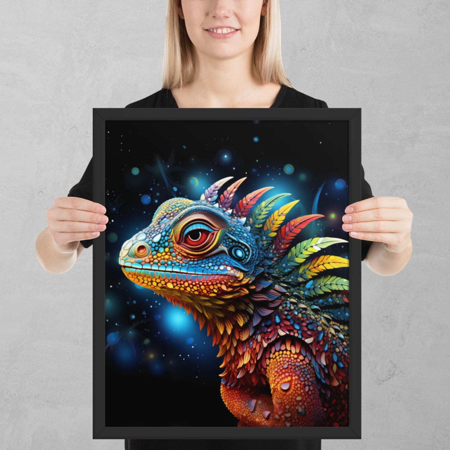 Dot Art Iguana Framed Poster