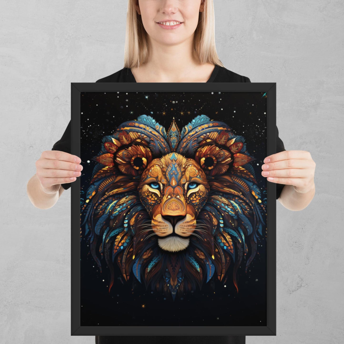 Dot Art Lion Framed Poster