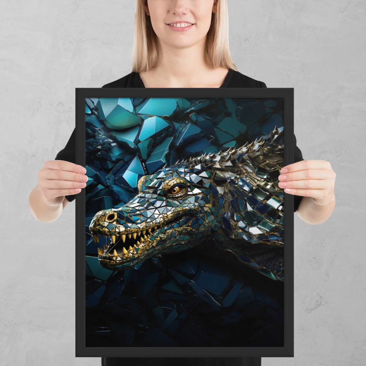 Blue Gold Crocodile Framed Poster